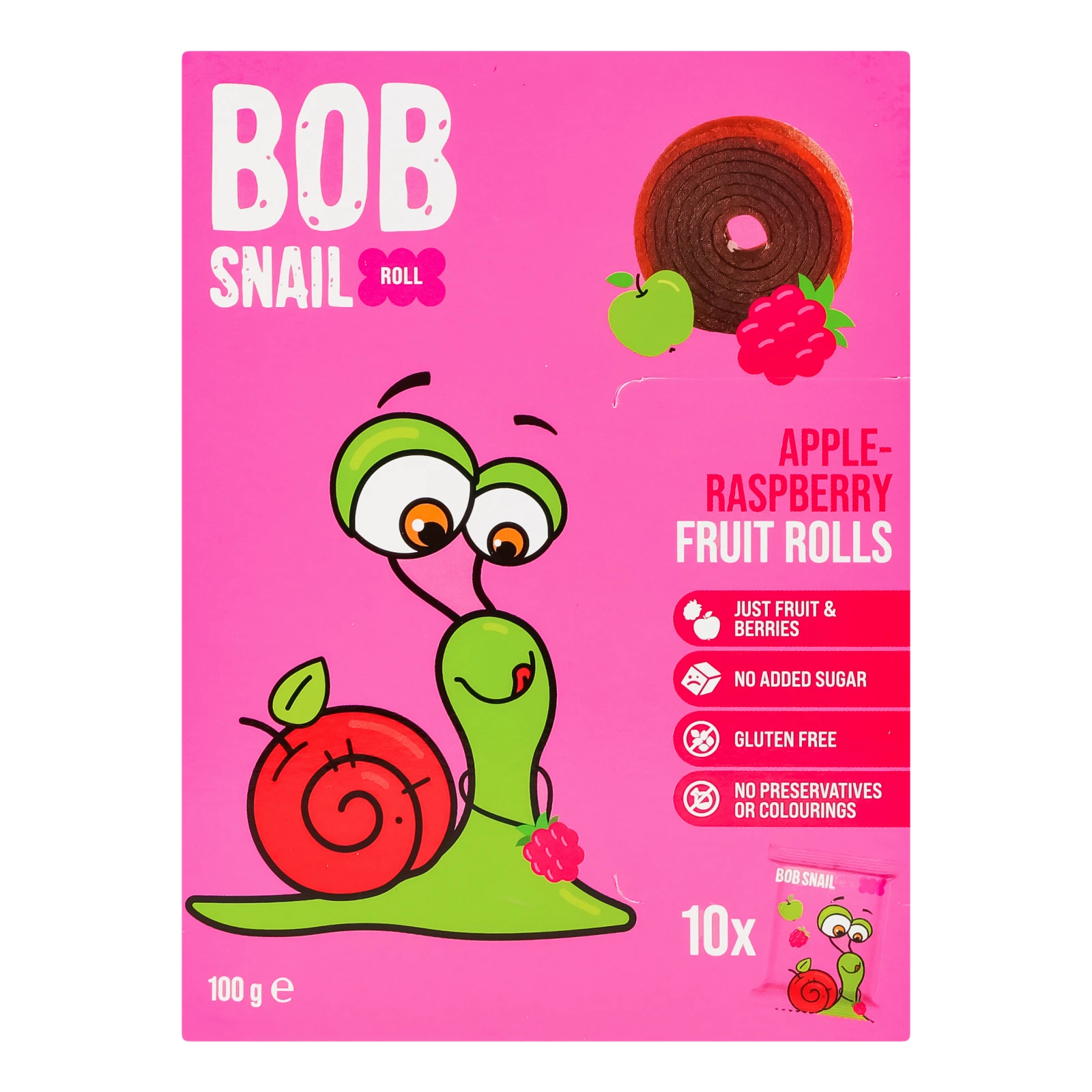 Цукерки Bob Snail Rolls фруктові натуральні Яблуко-малина 10х10г