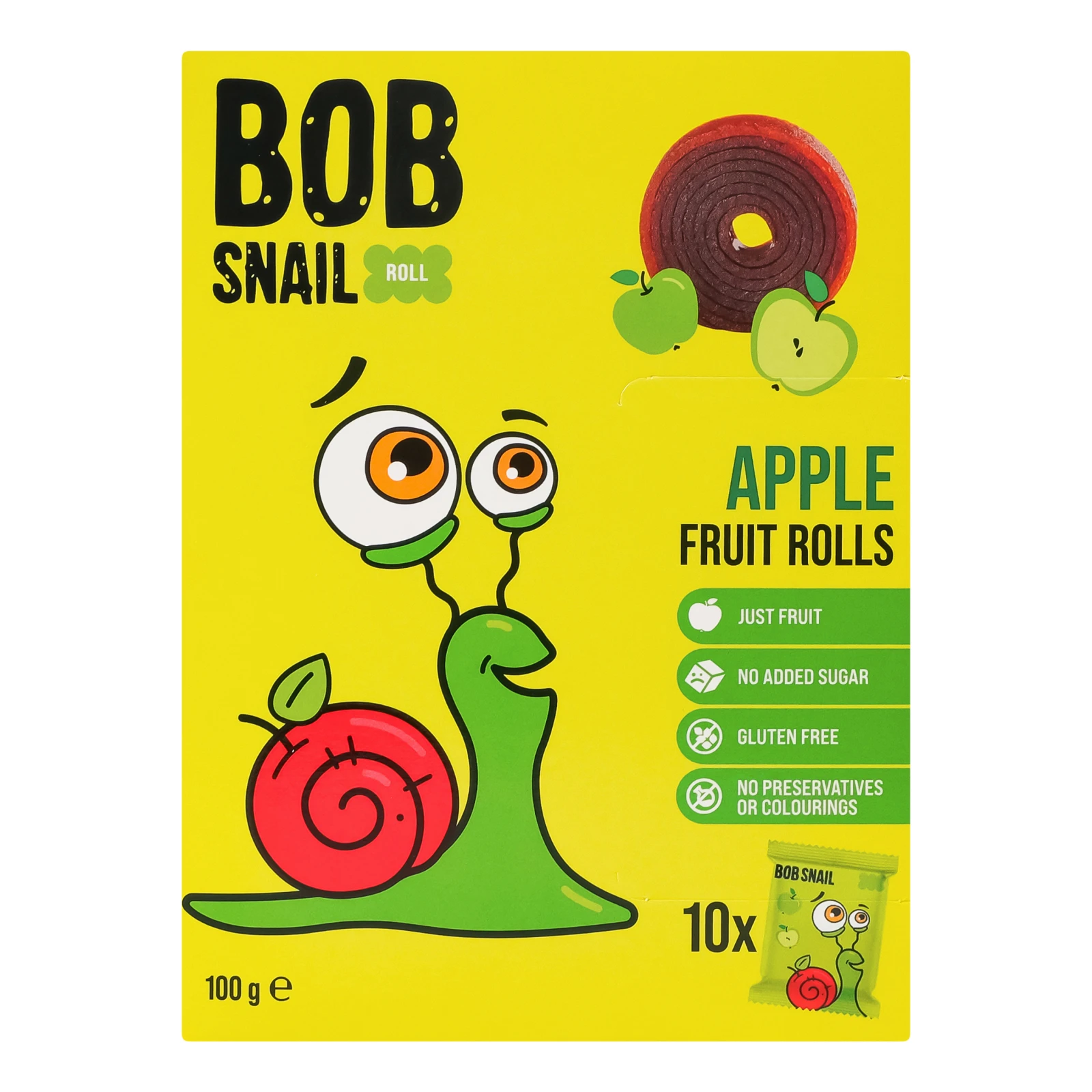 Цукерки Bob Snail Rolls фруктові натуральні Яблуко 10х10г
