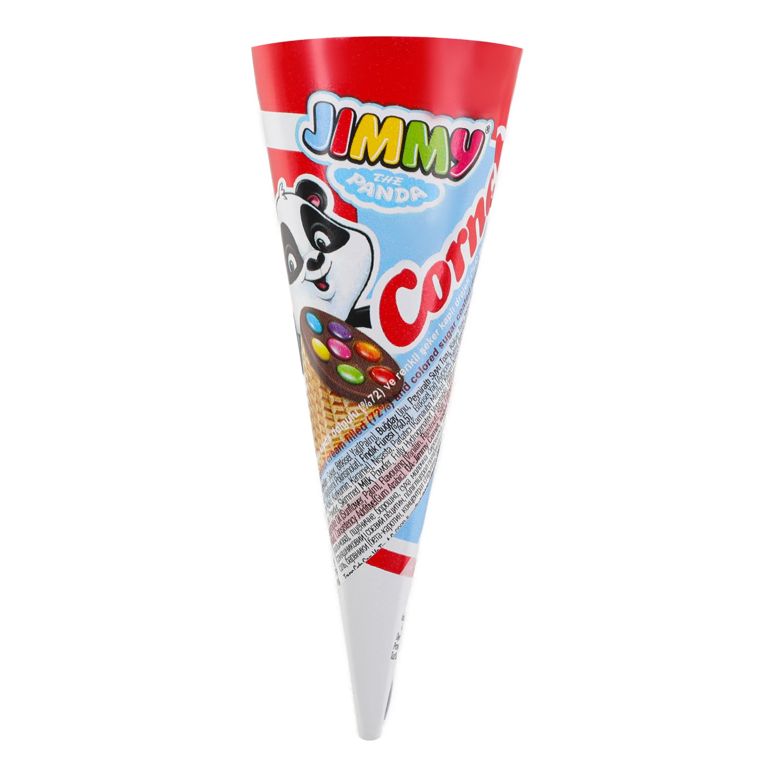 Ріжок Jimmy вафельний з кремом із лісових горіхів і цукерками драже 25г Фото №:1