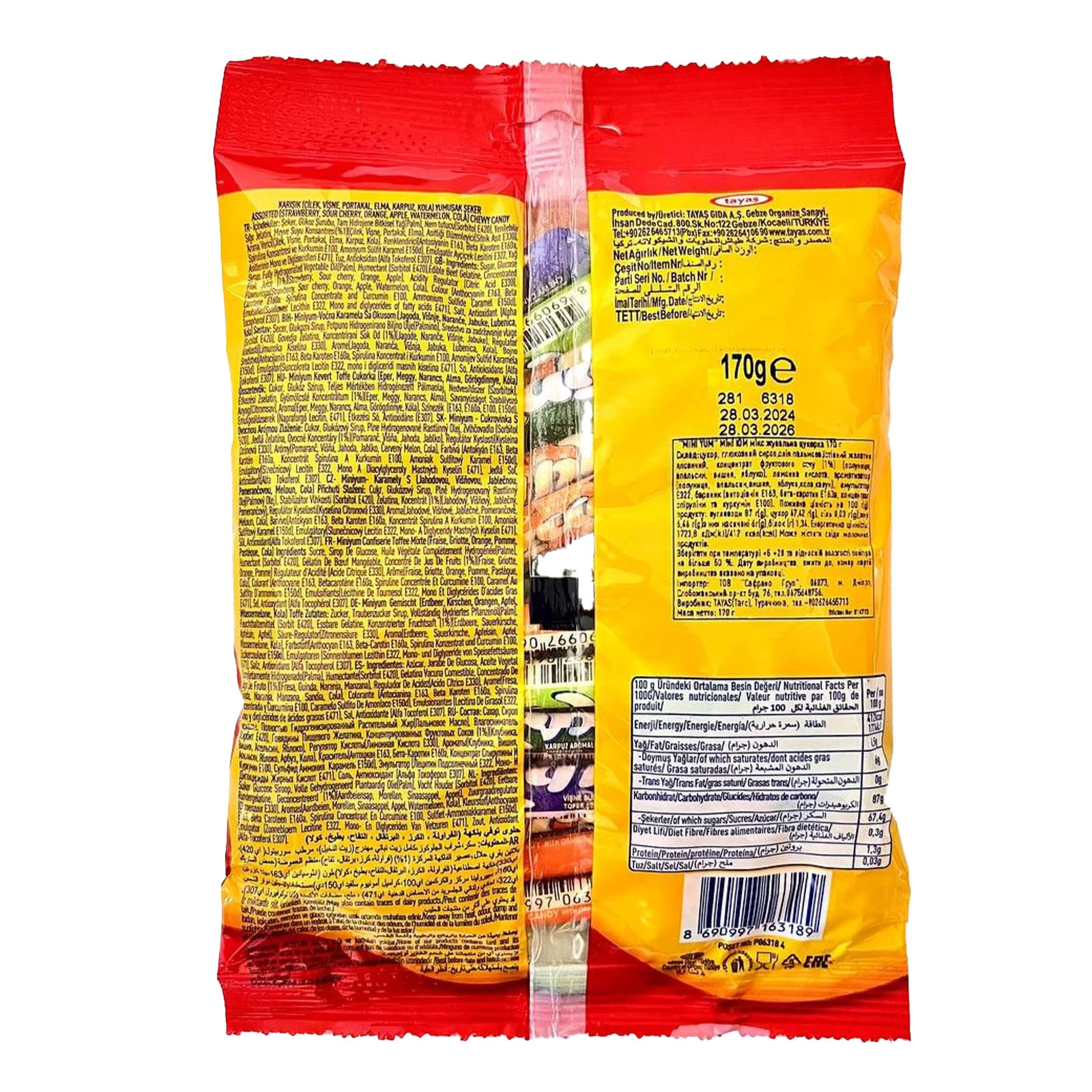 Цукерки жувальні Tayas Mini Yum assorted Chewy Candy 170г Фото №:2