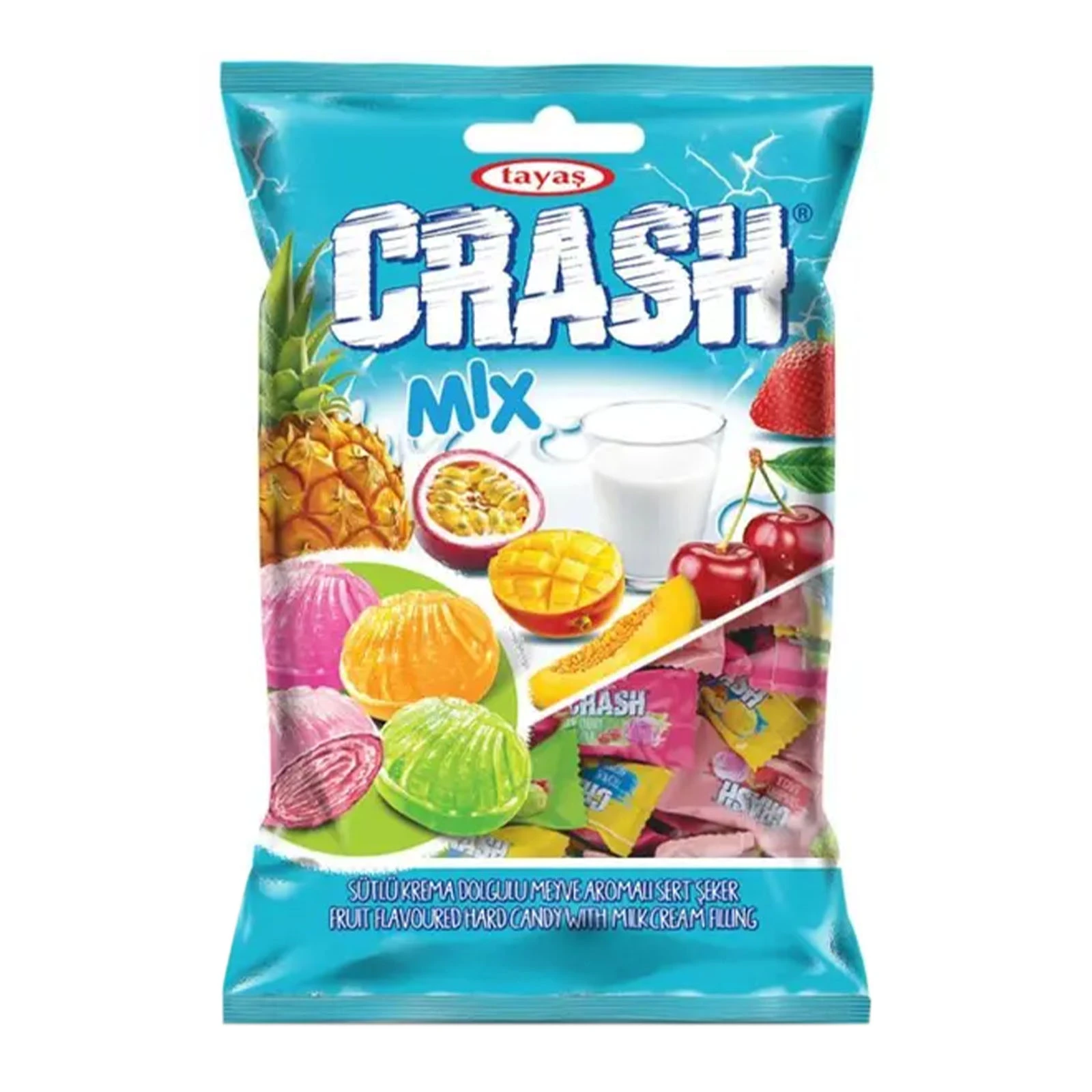 Карамель Tayas Crash mix з фруктовим ароматом та молочною начинкою 90 г