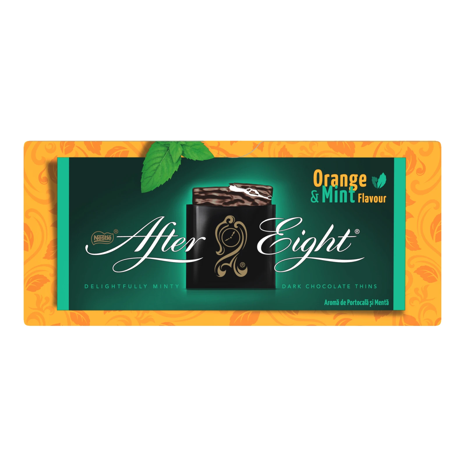 Шоколад After Eight Orange&Mint чорний з м'ятною начинкою зі смаком апельсина 200г Фото навігації №:1
