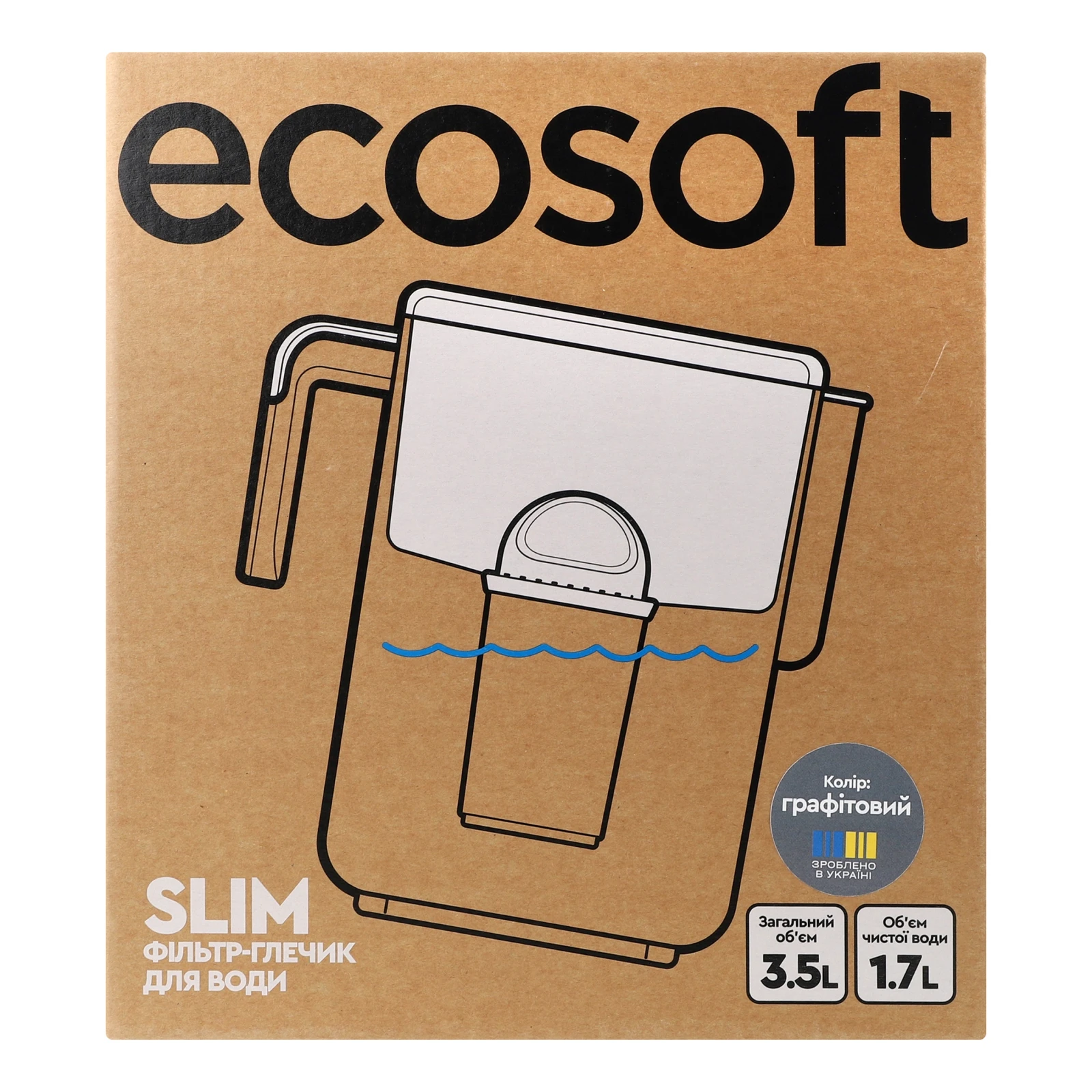 Фільтр-глечик Ecosoft Slim №FMVSLIMBKECO для води графітовий 3.5л 1шт Фото №:1