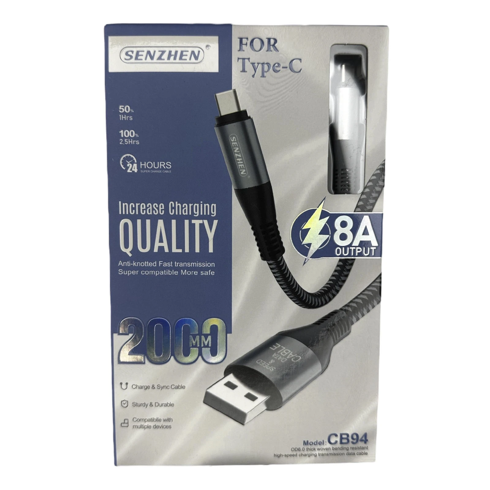 Кабель для зарядки 8А 2000мм Type-C CB94 Фото №:1