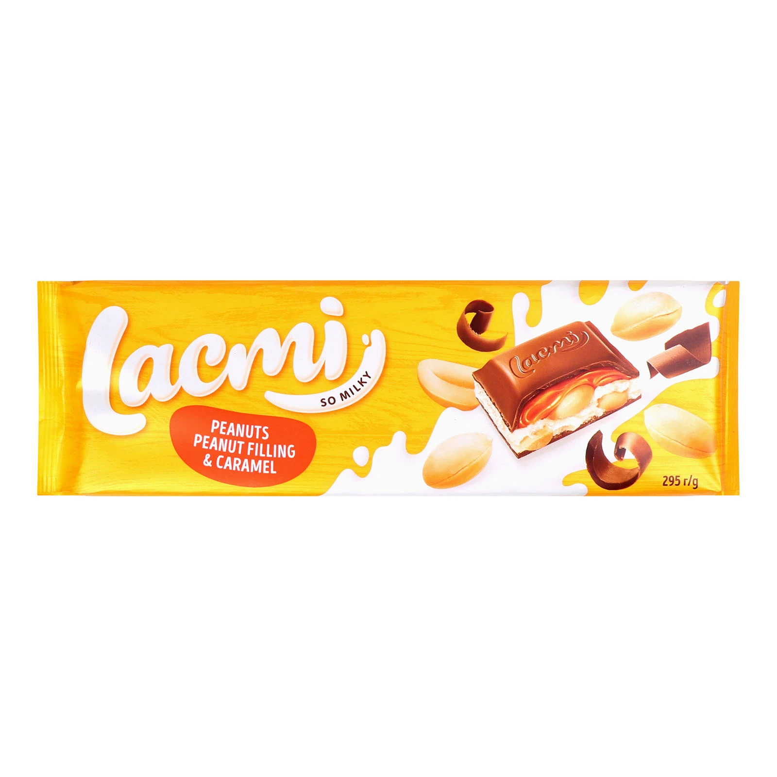 Шоколад Roshen Lacmi Peanuts Peanut Filling&Caramel молочний з арахісом, арахісовою начинкою та карамепллю 295г Фото №:1