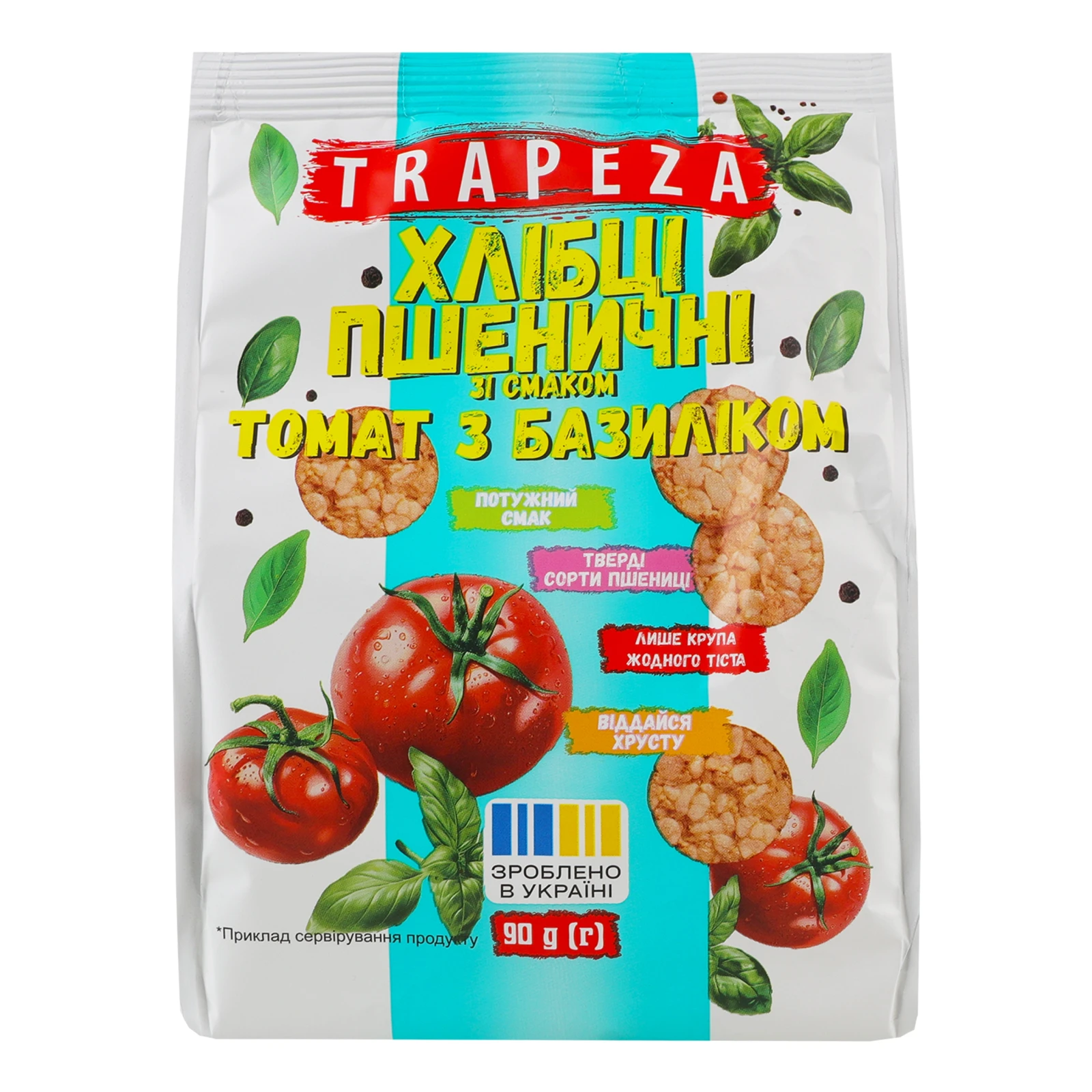 Хлібці Trapeza пшеничні зі смаком Томат з базиліком 90г Фото №:1