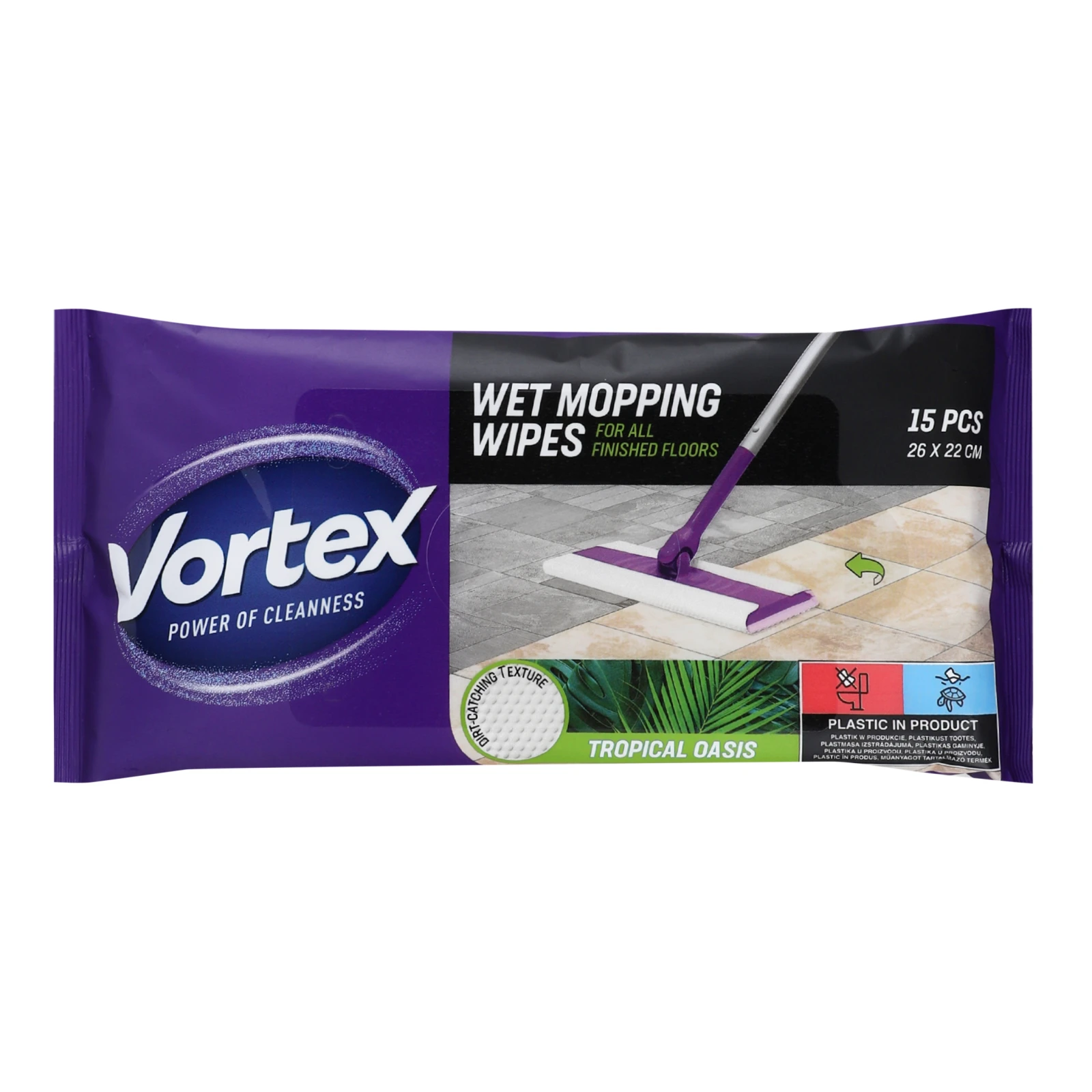 Серветки вологі Vortex Tropical oasis господарчі для підлоги 15шт Фото навігації №:1