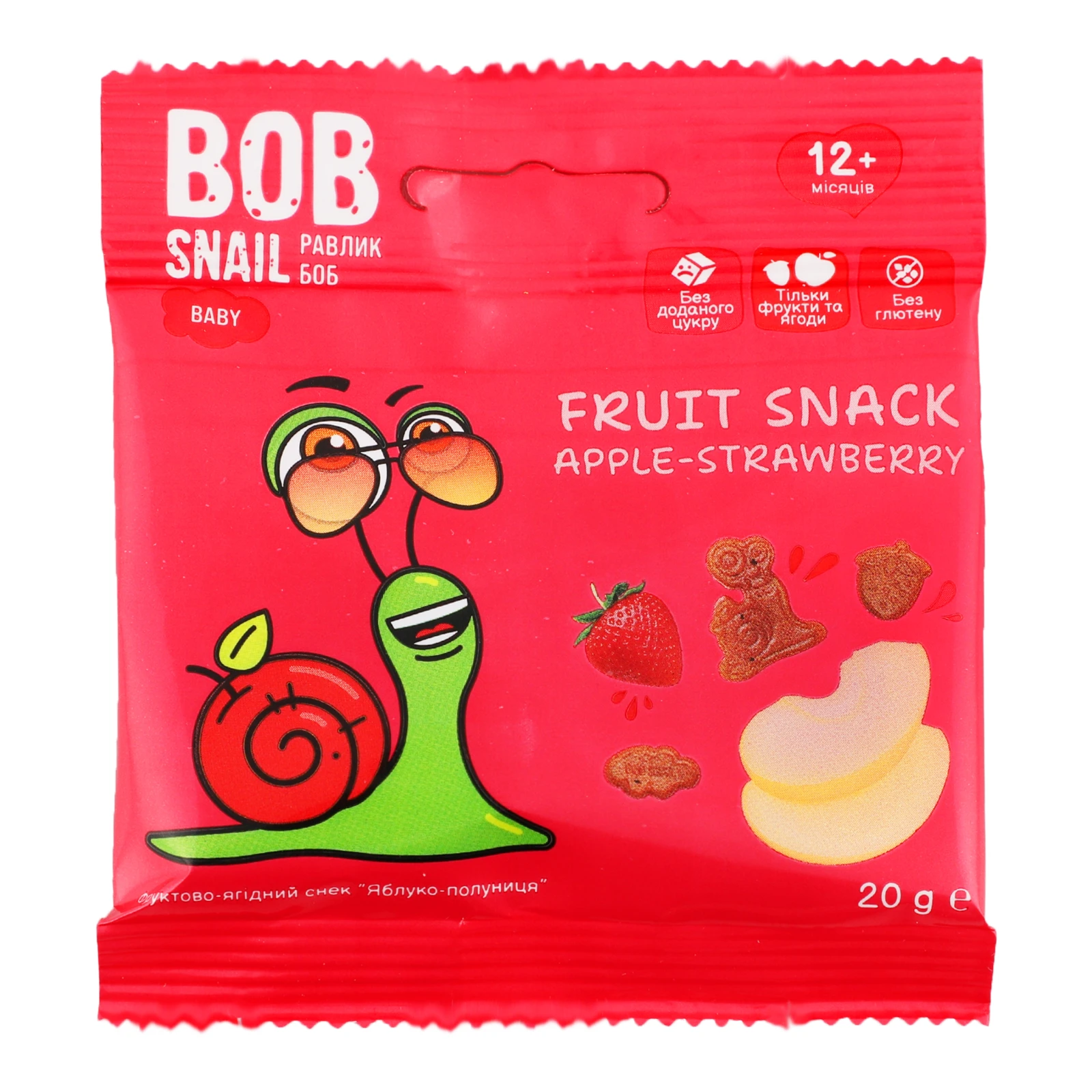 Снеки Bob Snail Baby фруктово-ягідні Яблуко-полуниця для дітей від 12-ти місяців 20г Фото №:1