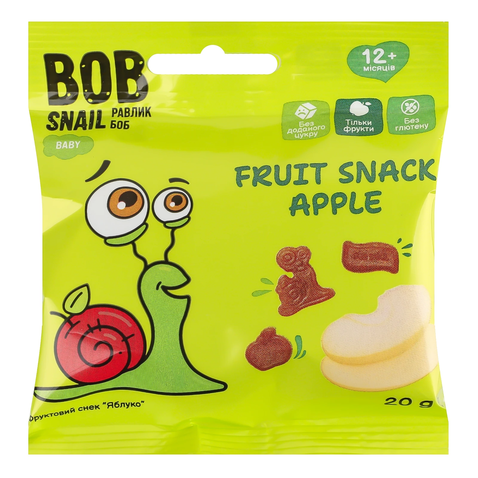 Снек фруктовий Bob Snail Baby Apple для дітей від 12-ти місяців 20г Фото навігації №:1