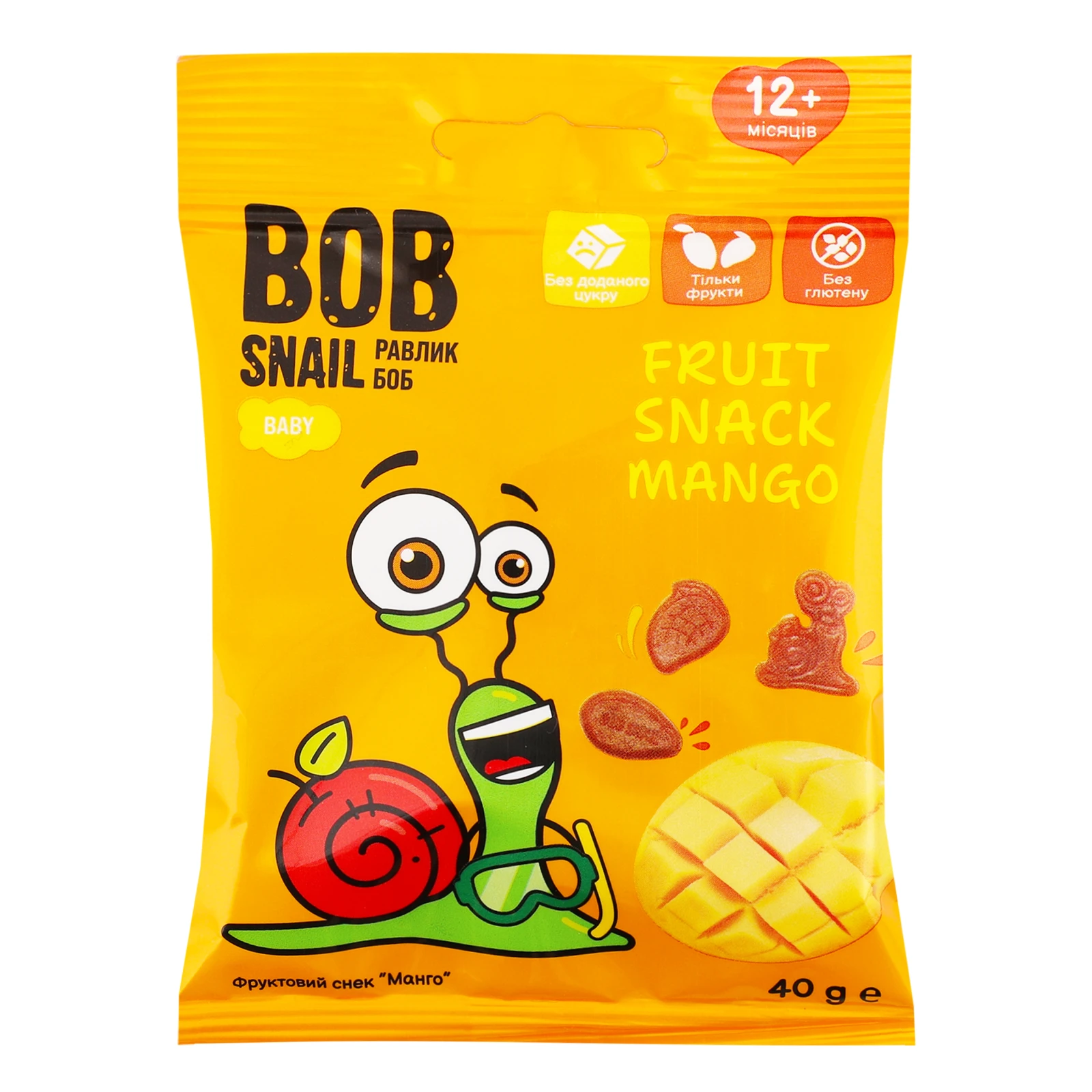Снеки Bob Snail Baby фруктові Манго для дітей від 12-ти місяців 40г Фото №:1