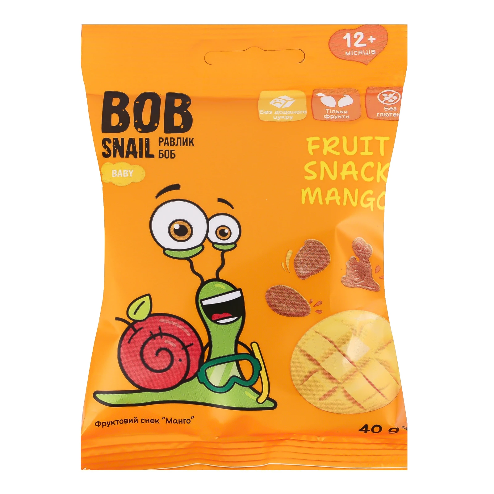 Снек фруктовий Bob Snail Baby Mango для дітей від 12-ти місяців 40г Фото №:1