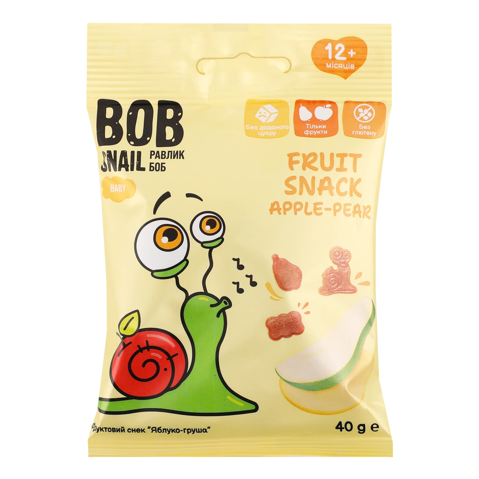 Снеки Bob Snail Baby фруктові Яблуко-груша для дітей від 12-ти місяців 40г
