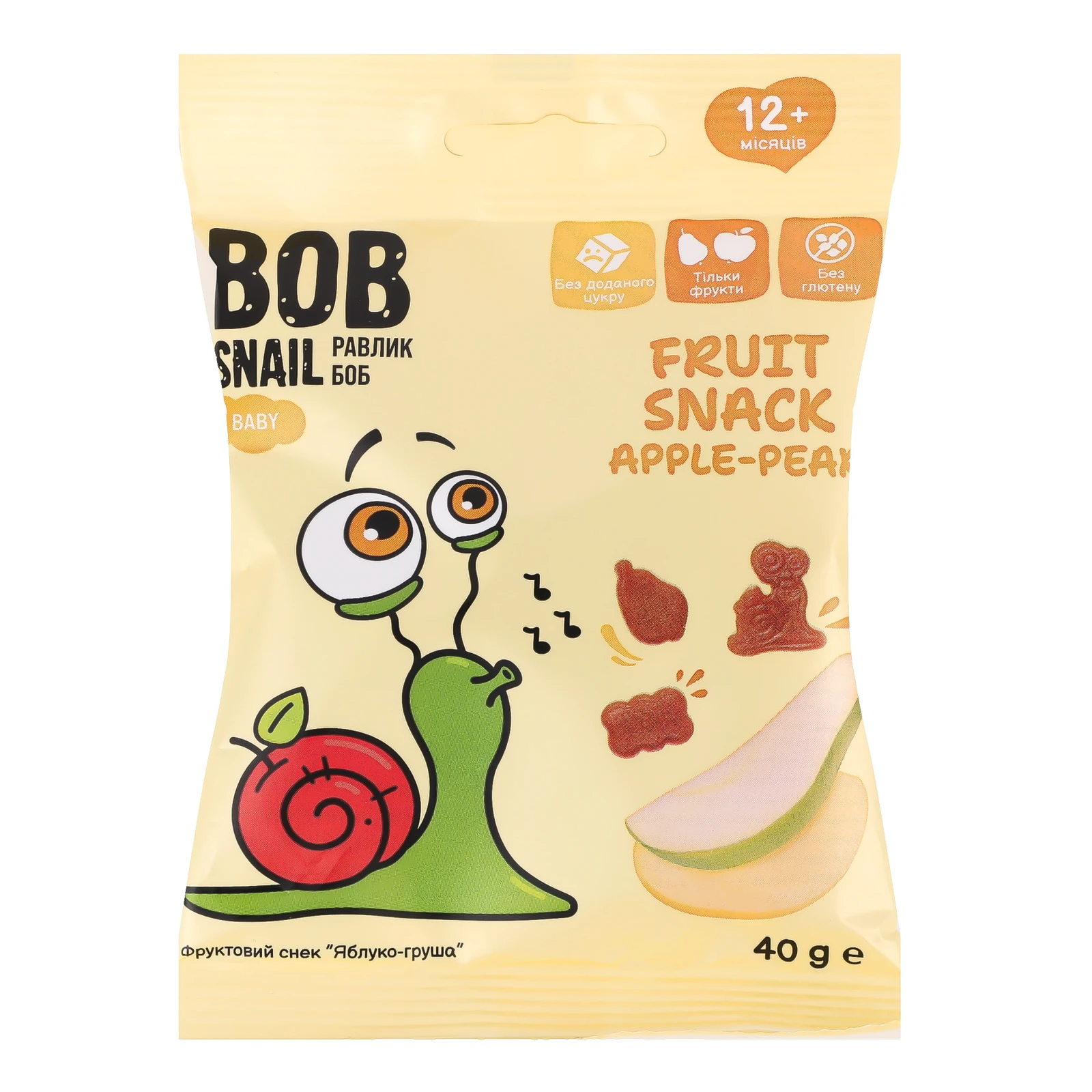 Снек фруктовий Bob Snail Baby Apple-pear для дітей від 12-ти місяців 40г Фото навігації №:1