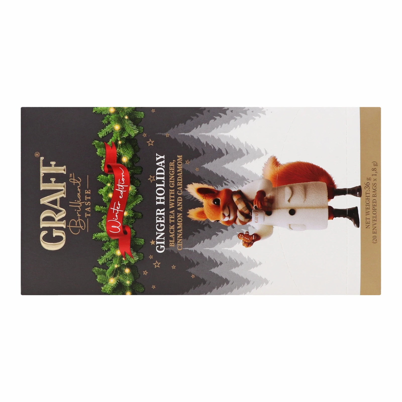 Чай Graff Імбирне свято чорний байховий з імбирем корицею та кардамоном 20х1.8г Фото №:2