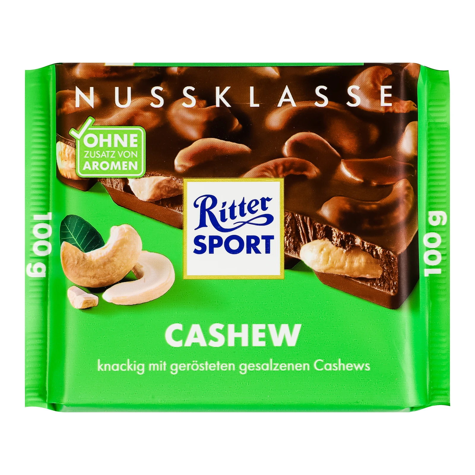 Шоколад Ritter Sport молочний зі смаженими підсоленими шматочками горіхів кеш'ю 100г