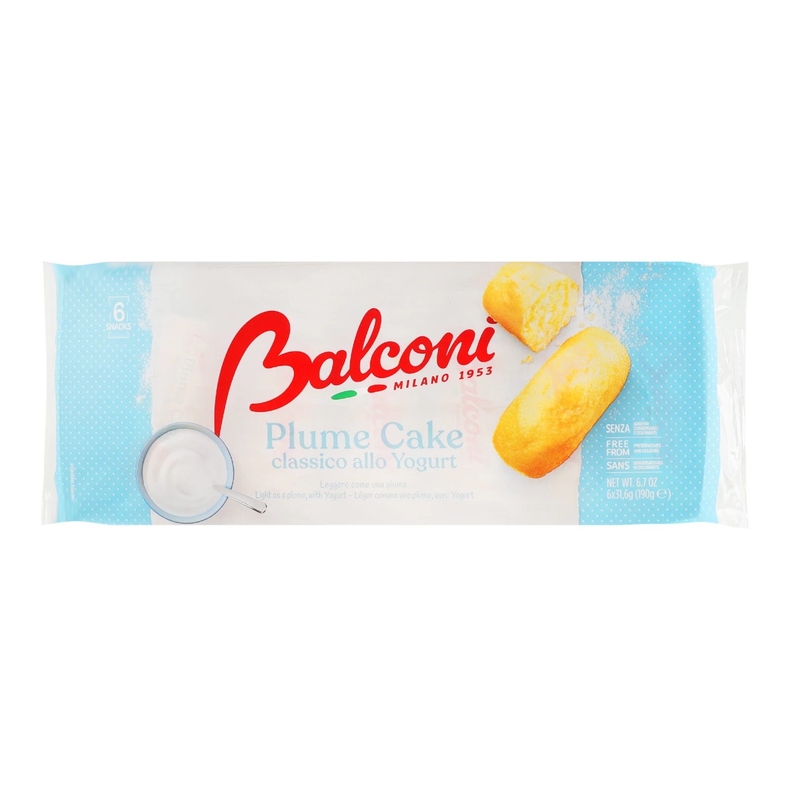 Бісквіт Balconi Plume Cake з йогуртом 6*31.5г/уп Фото навігації №:1