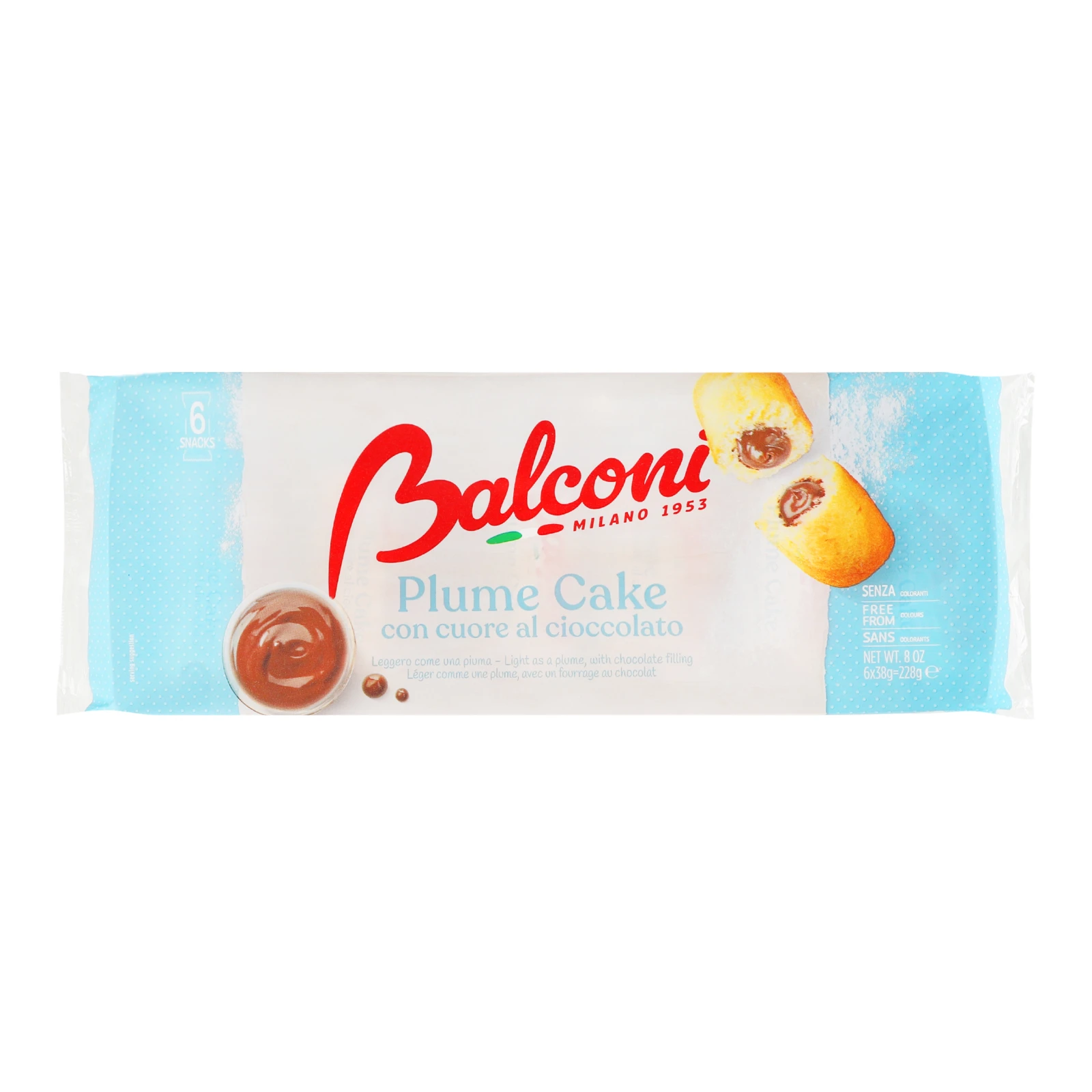 Бісквіт Balconi Plume Cake з шоколадом 6*38г/уп Фото навігації №:1