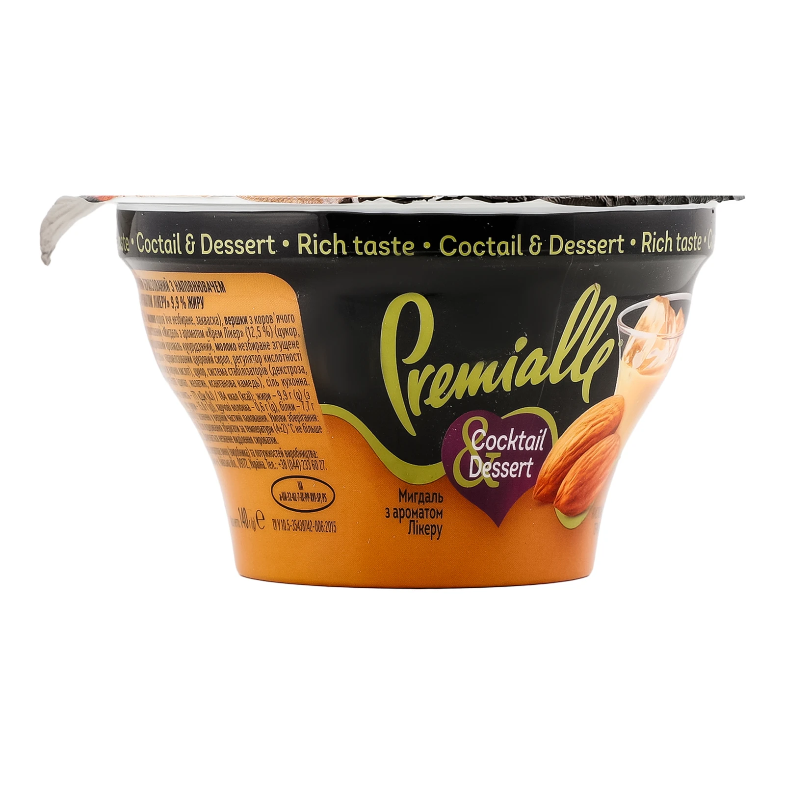Десерт кисломолочний Premialle Сocktail&Dessert Мигдаль з ароматом лікеру 9.9% 140г Фото №:2