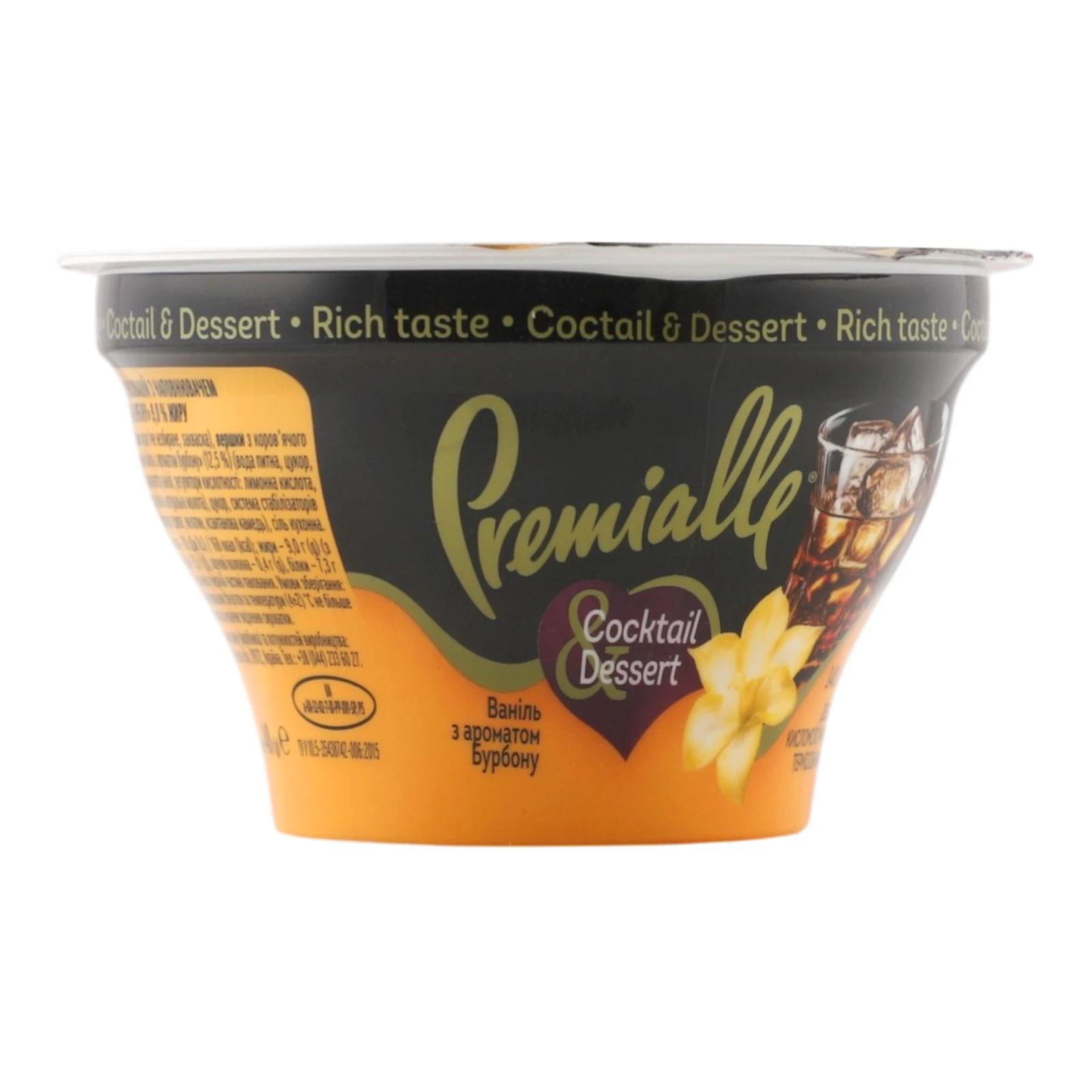 Десерт кисломолочний Premialle Сocktail&Dessert Ваніль з ароматом бурбону 9% 140г Фото №:2