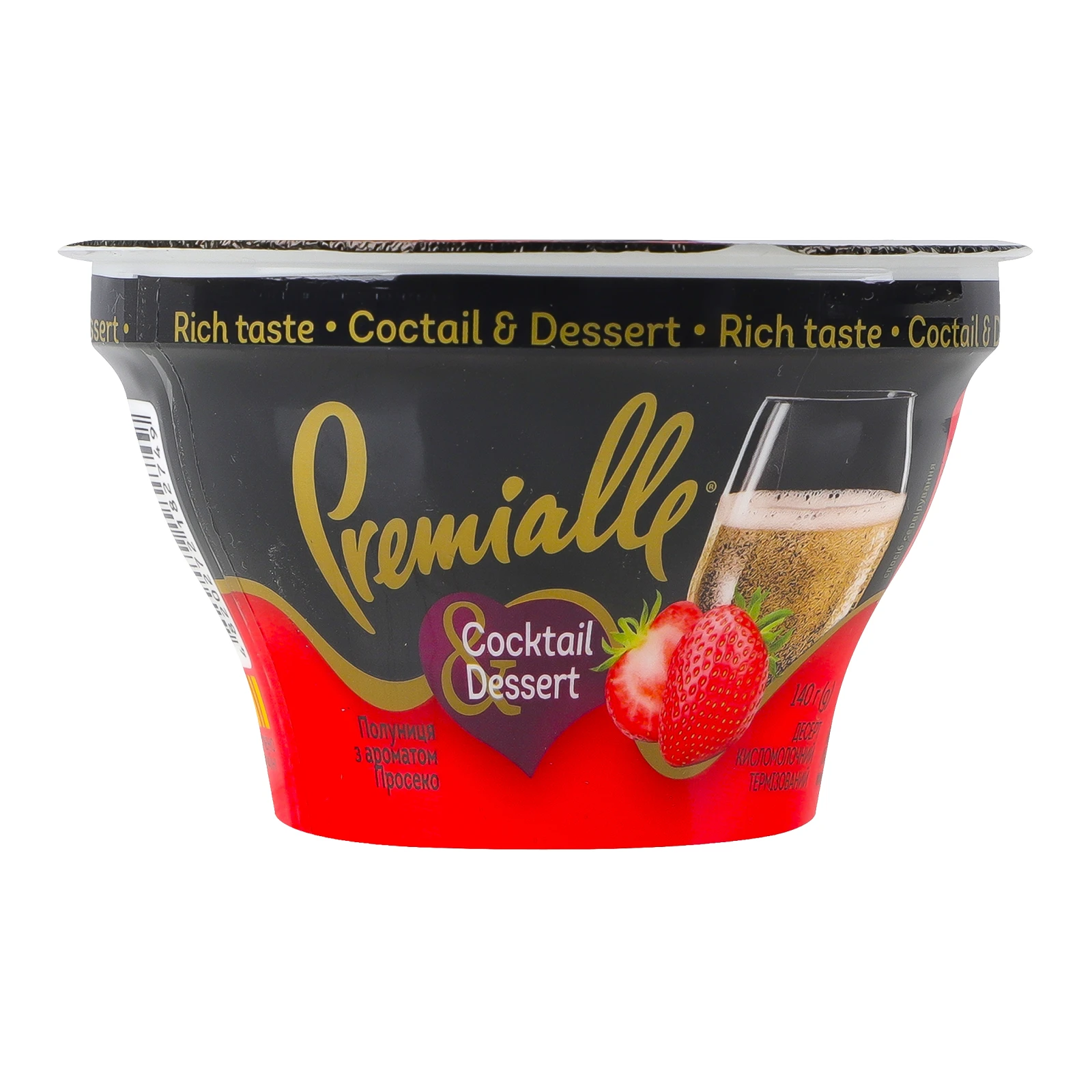 Десерт Premialle Сoсktail&Dessert Полуниця з ароматом просеко кисломолочний з наповнювачем 9.1% 140г Фото №:1