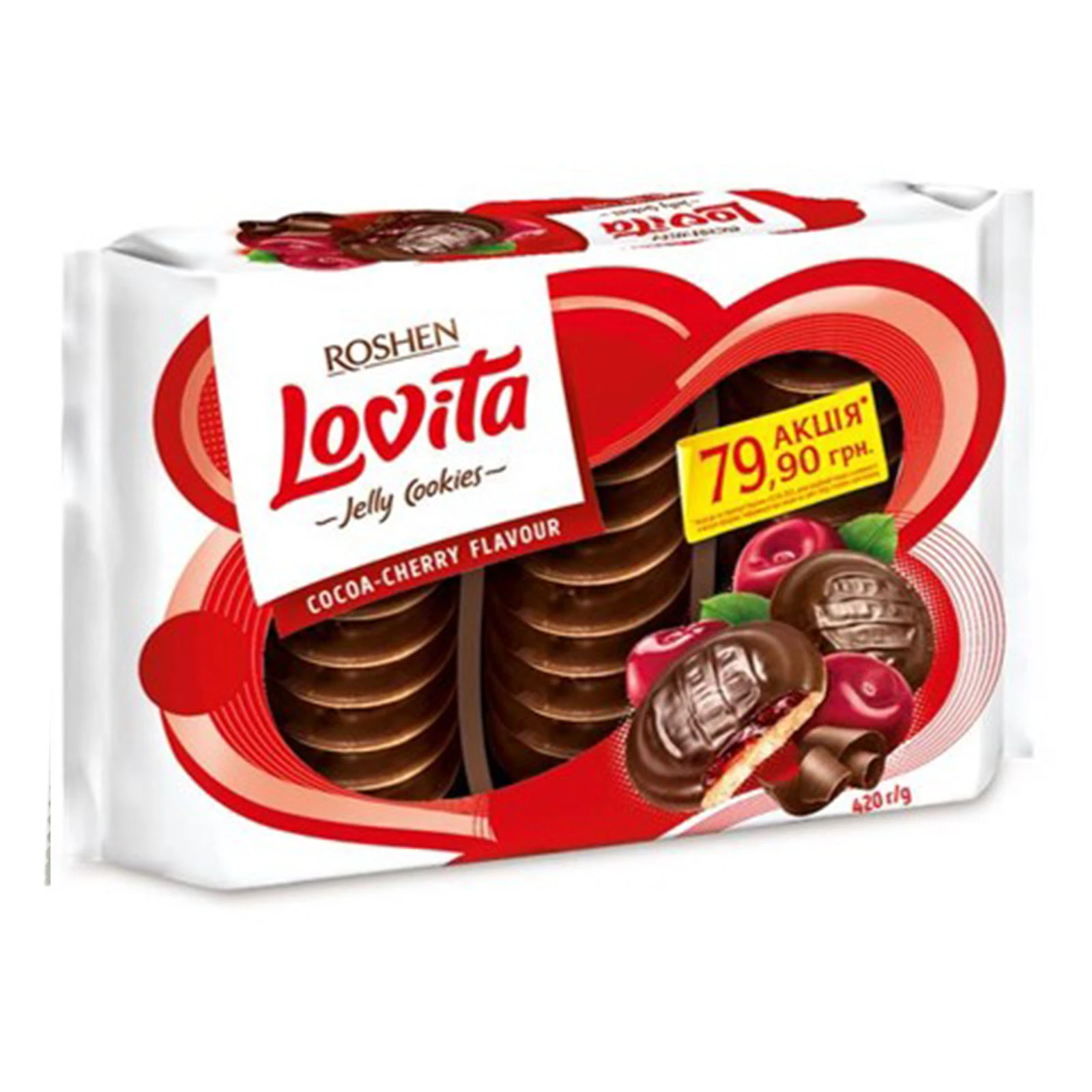 Печиво Roshen 420г Lovita Jelly Cookies какао+вишня Акція Фото №:1