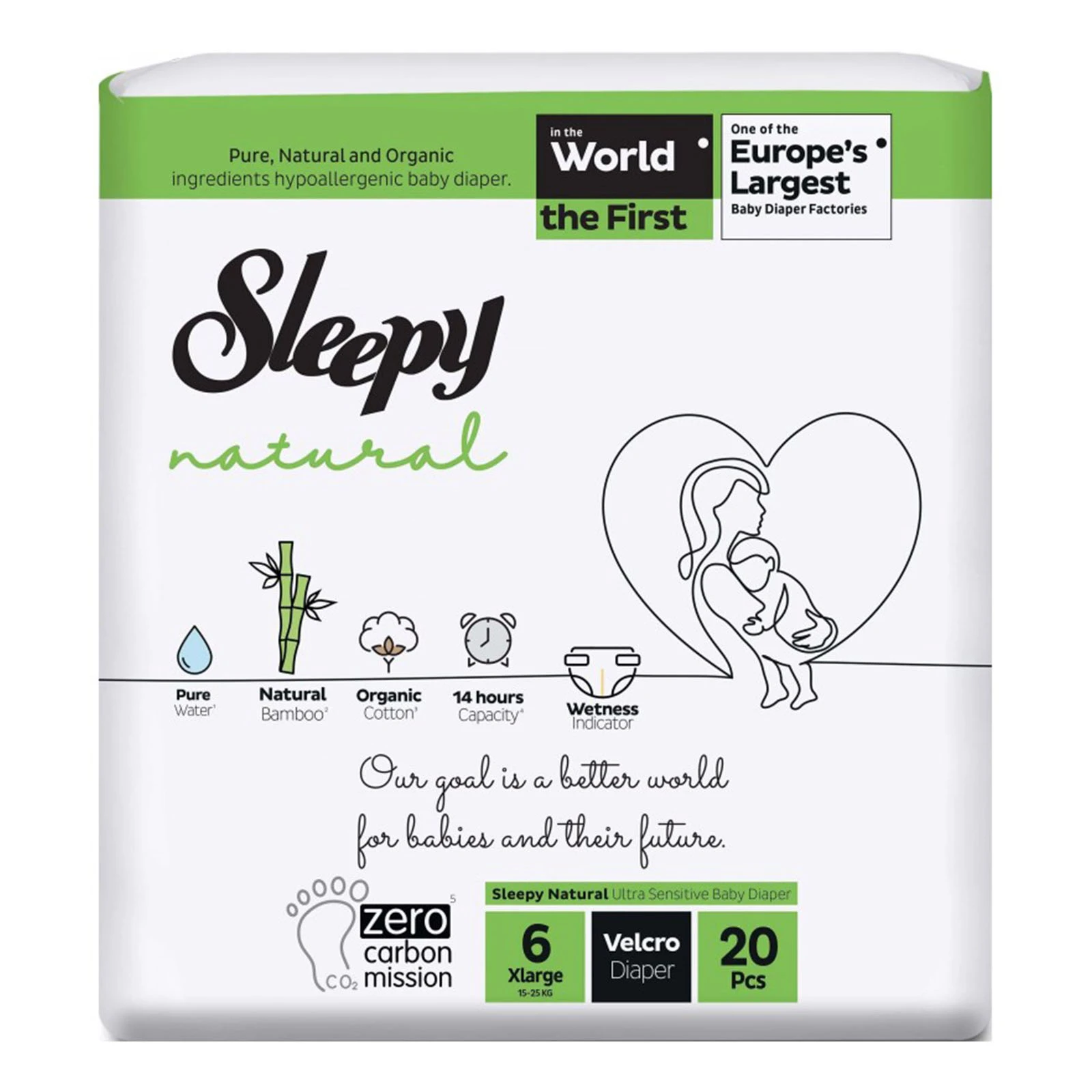 Підгузки Sleepy Natural дитячі XLarge-6 15-25кг 20шт Фото навігації №:1