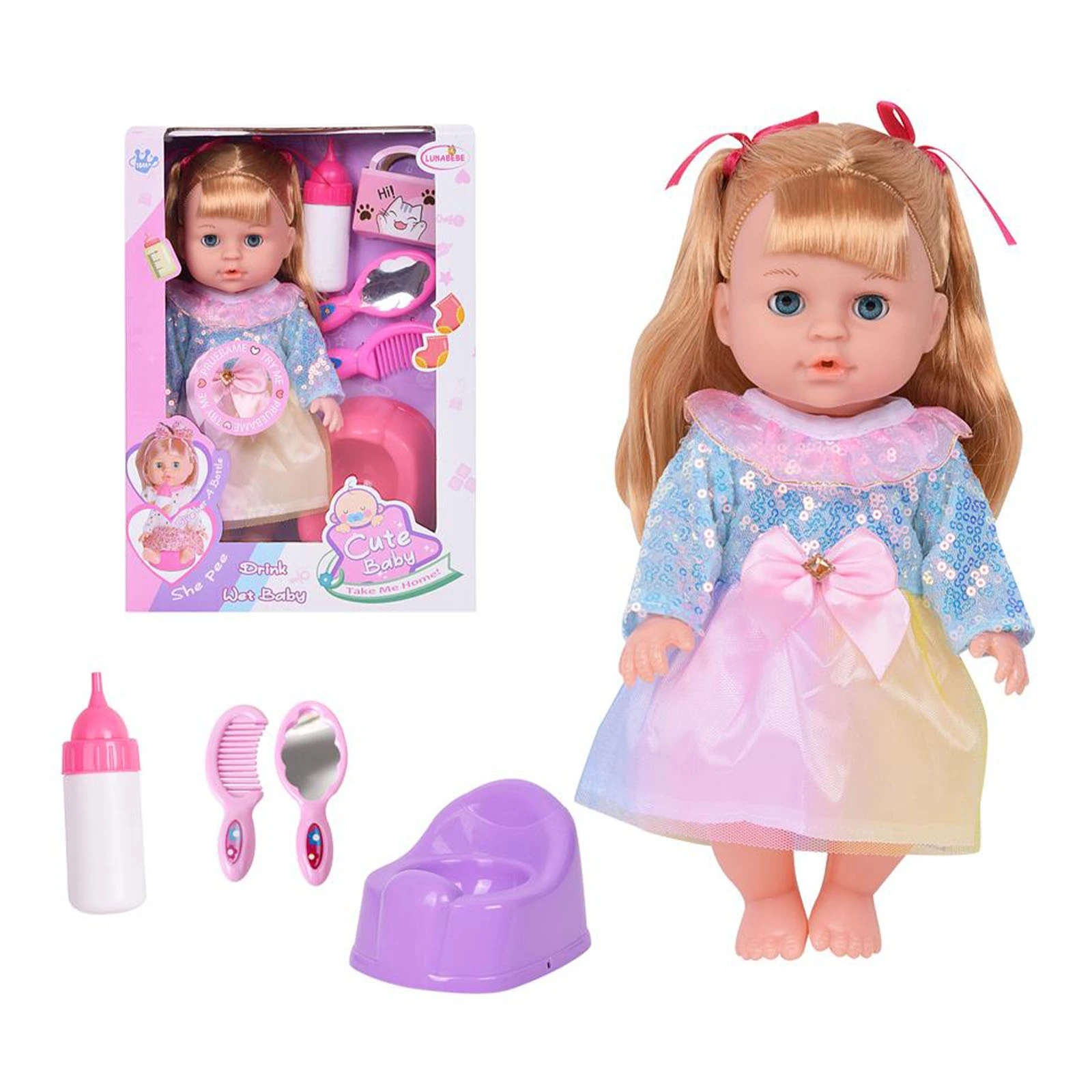Лялька-пупс Lunabebe інтерактивна з волоссям та аксесуарами зі звуковими та функціональними ефектами 30см Фото №:2