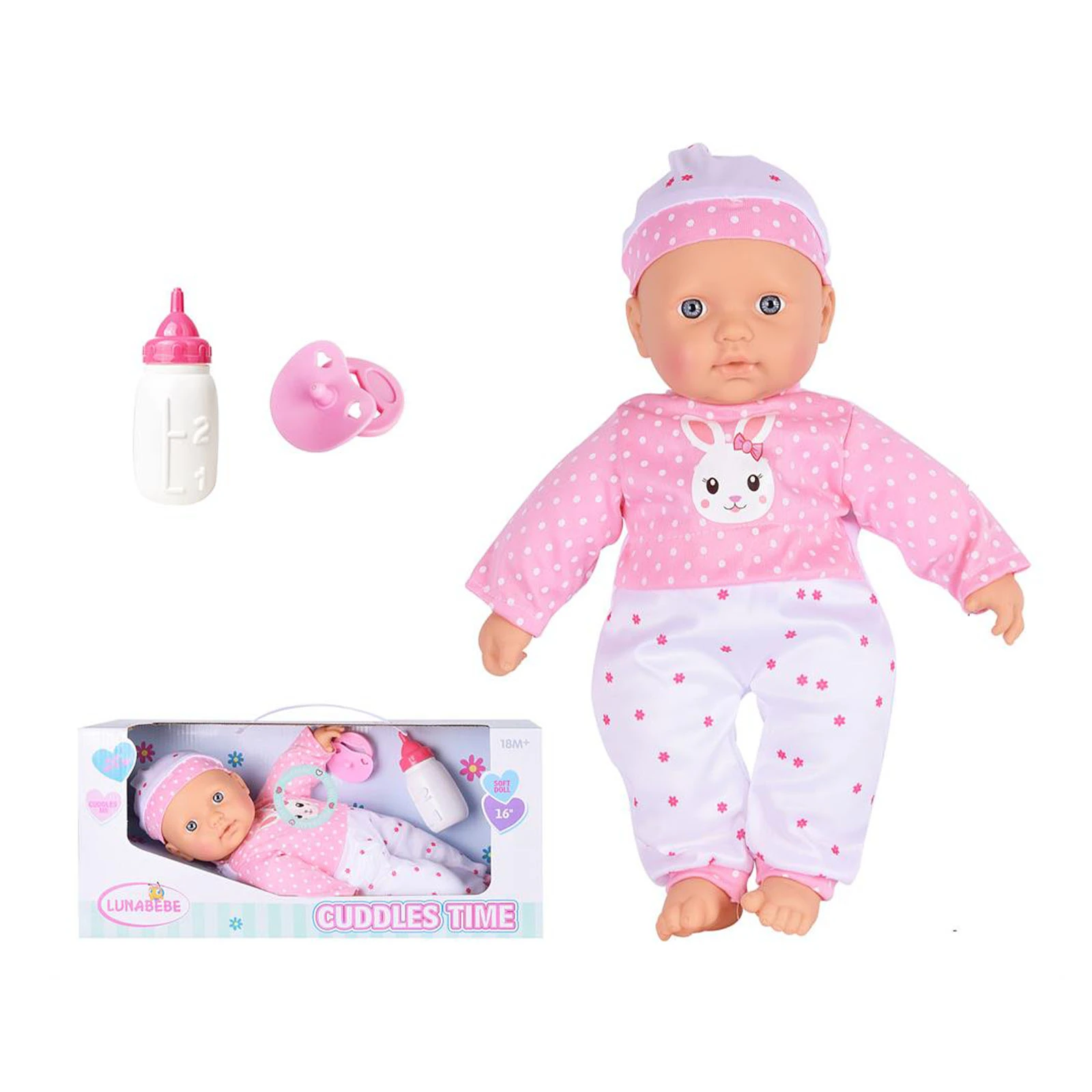 Лялька-пупс Lunabebe Cuddles time м'яконабивна з аксесуарами зі звуковими ефектами 30см Фото №:2