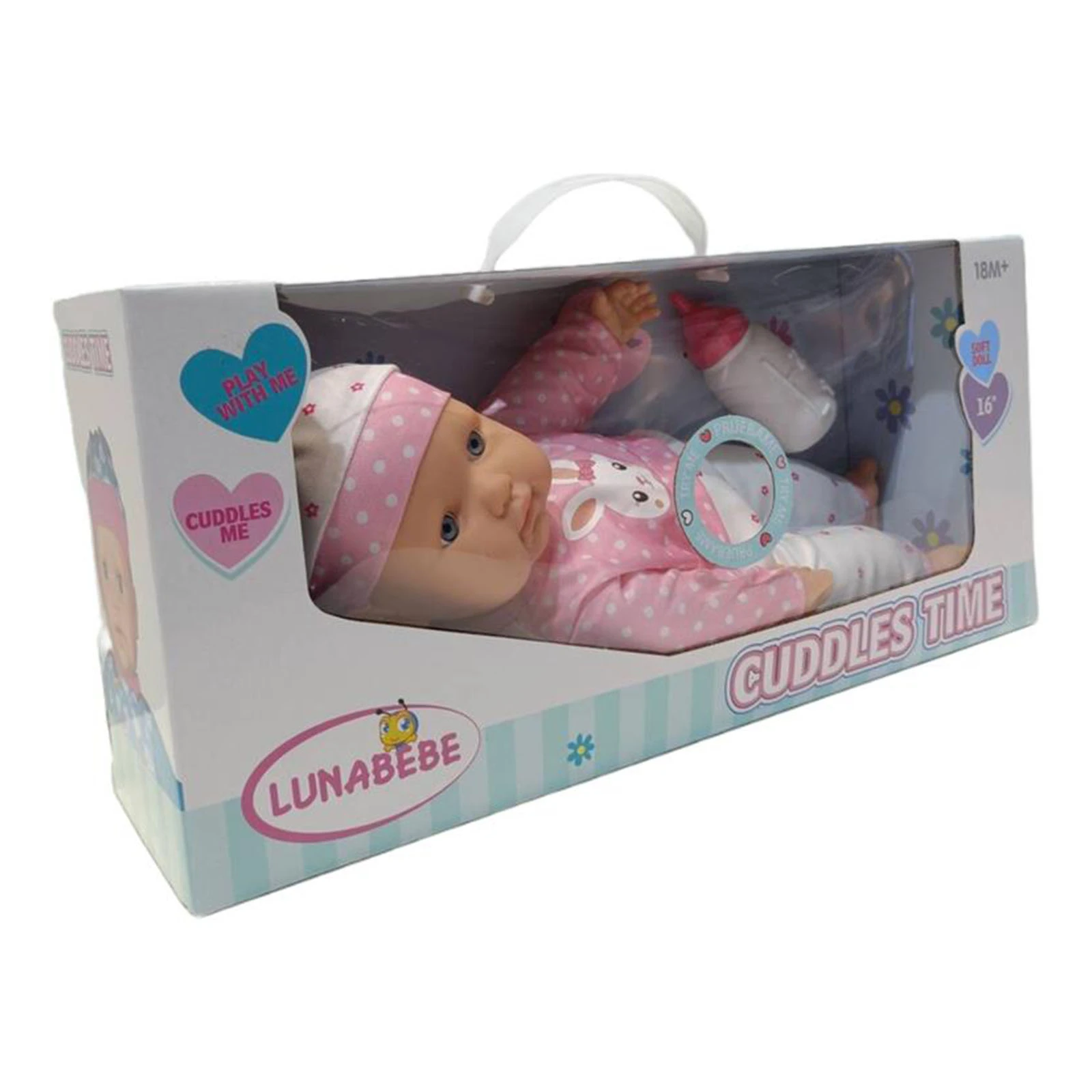 Лялька-пупс Lunabebe Cuddles time м'яконабивна з аксесуарами зі звуковими ефектами 30см Фото №:1