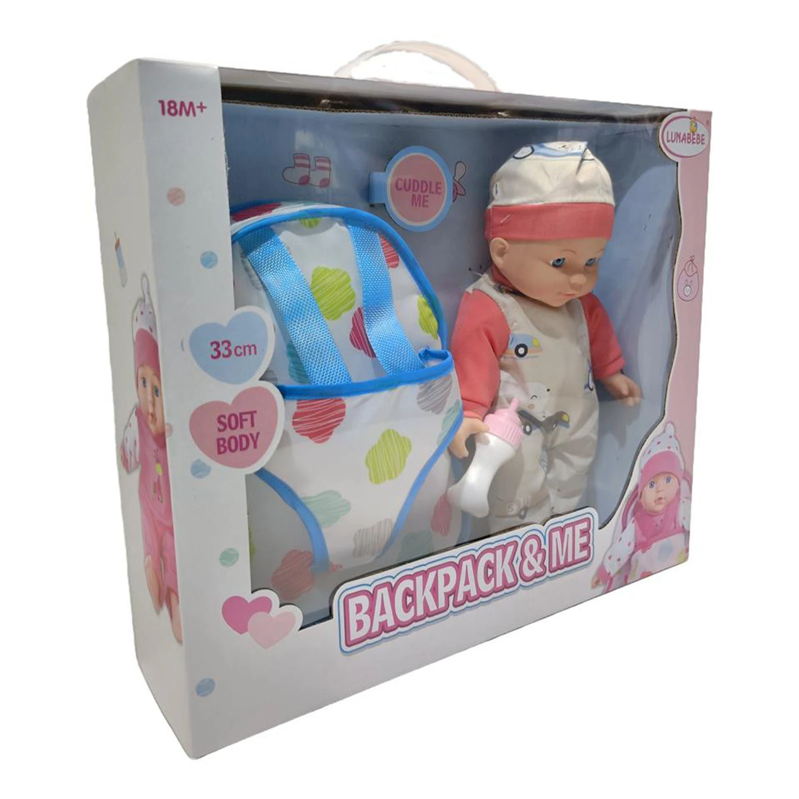 Лялька-пупс Lunabebe Backpack&Me м'яконабивна з аксесуарами 33см Фото №:2