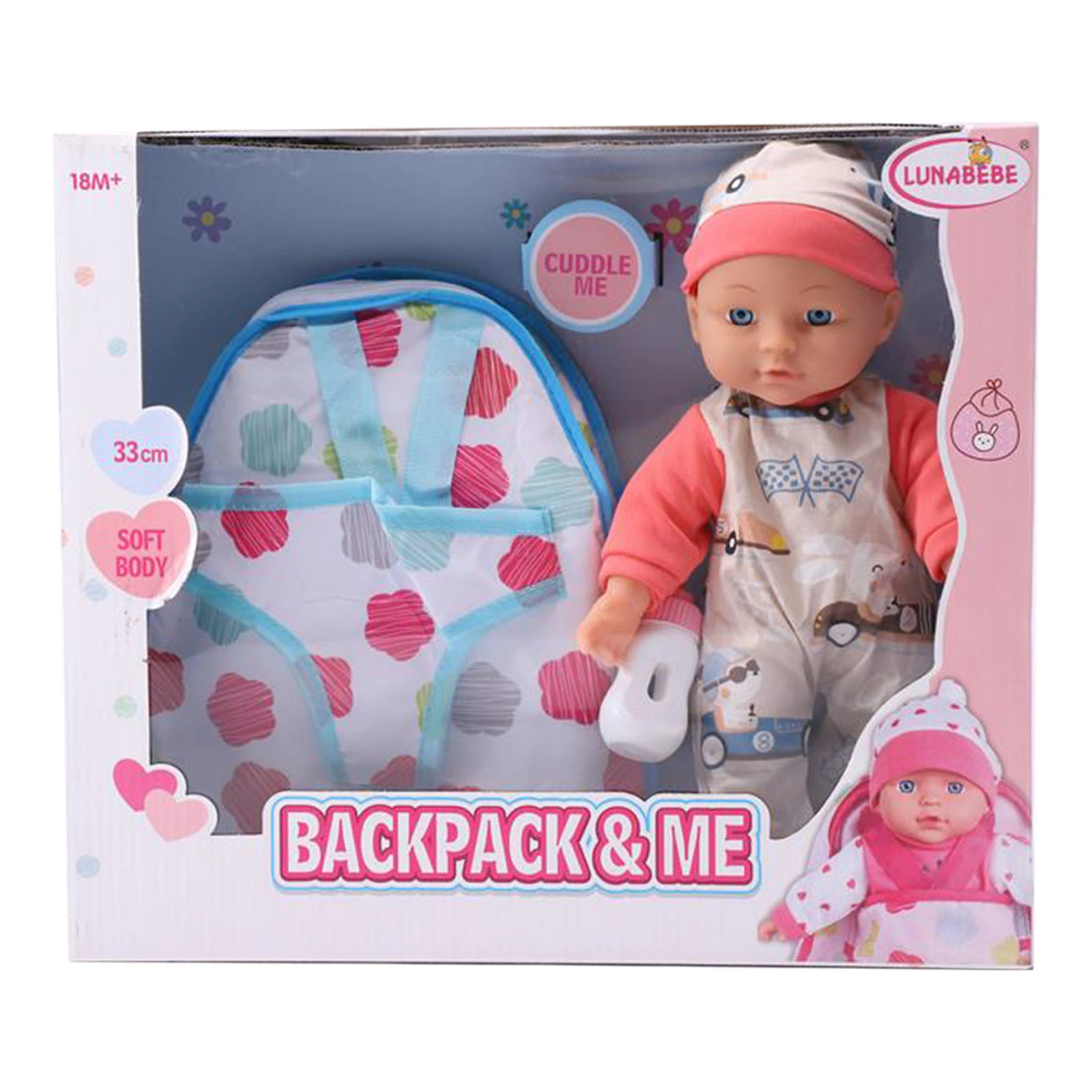 Лялька-пупс Lunabebe Backpack&Me м'яконабивна з аксесуарами 33см Фото №:1