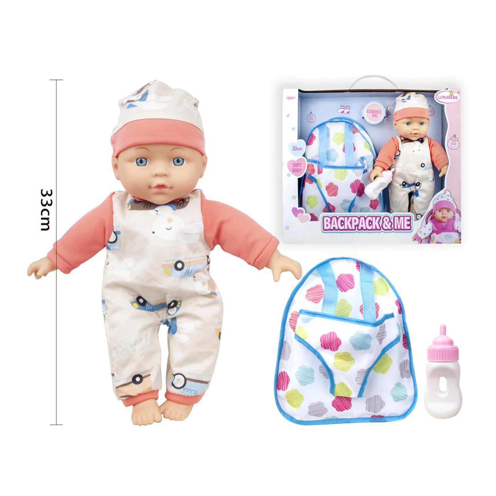 Лялька-пупс Lunabebe Backpack&Me м'яконабивна з аксесуарами 33см Фото №:3