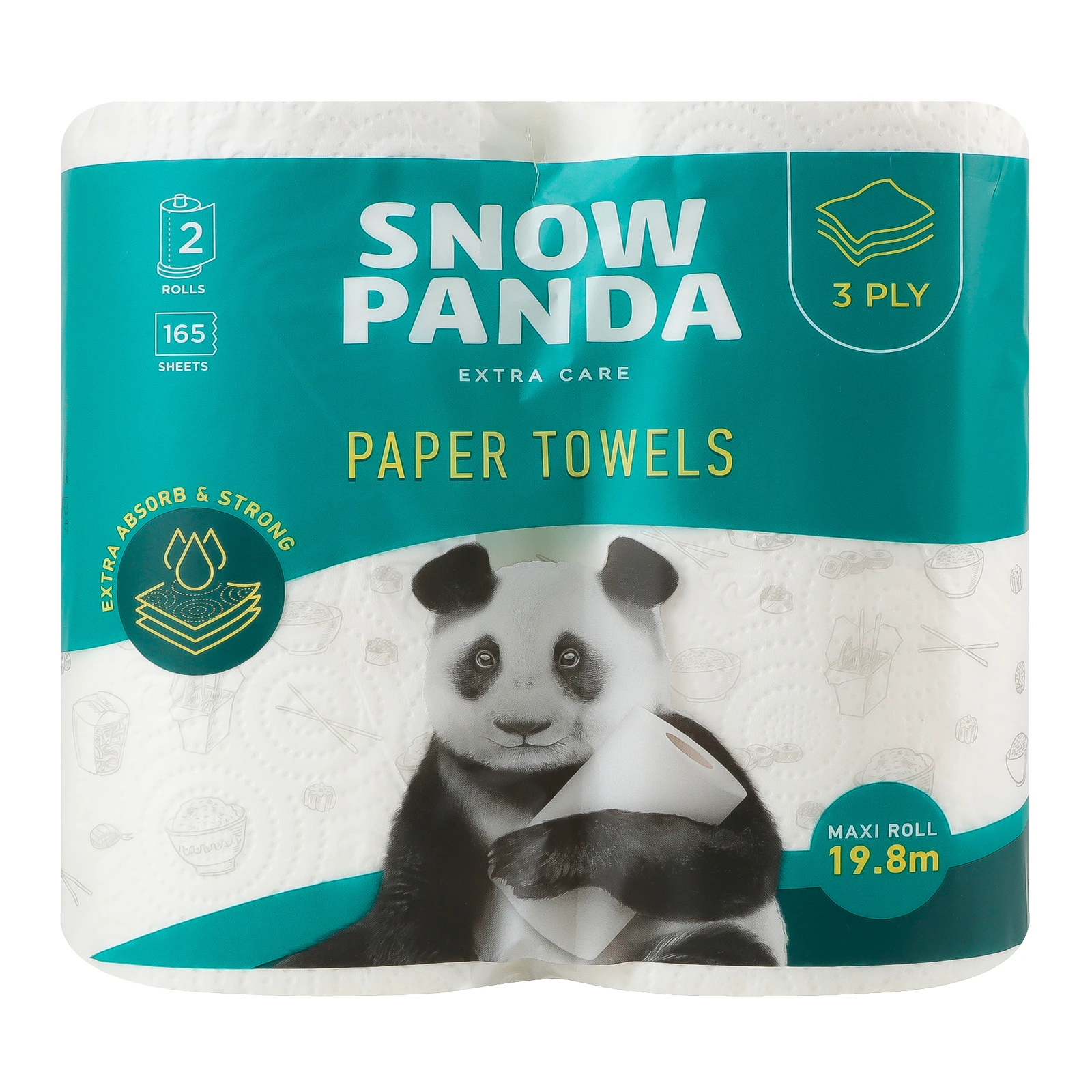 Рушники паперові Сніжна Панда Extra care 3-х шарові 165 листів 2шт Фото №:1