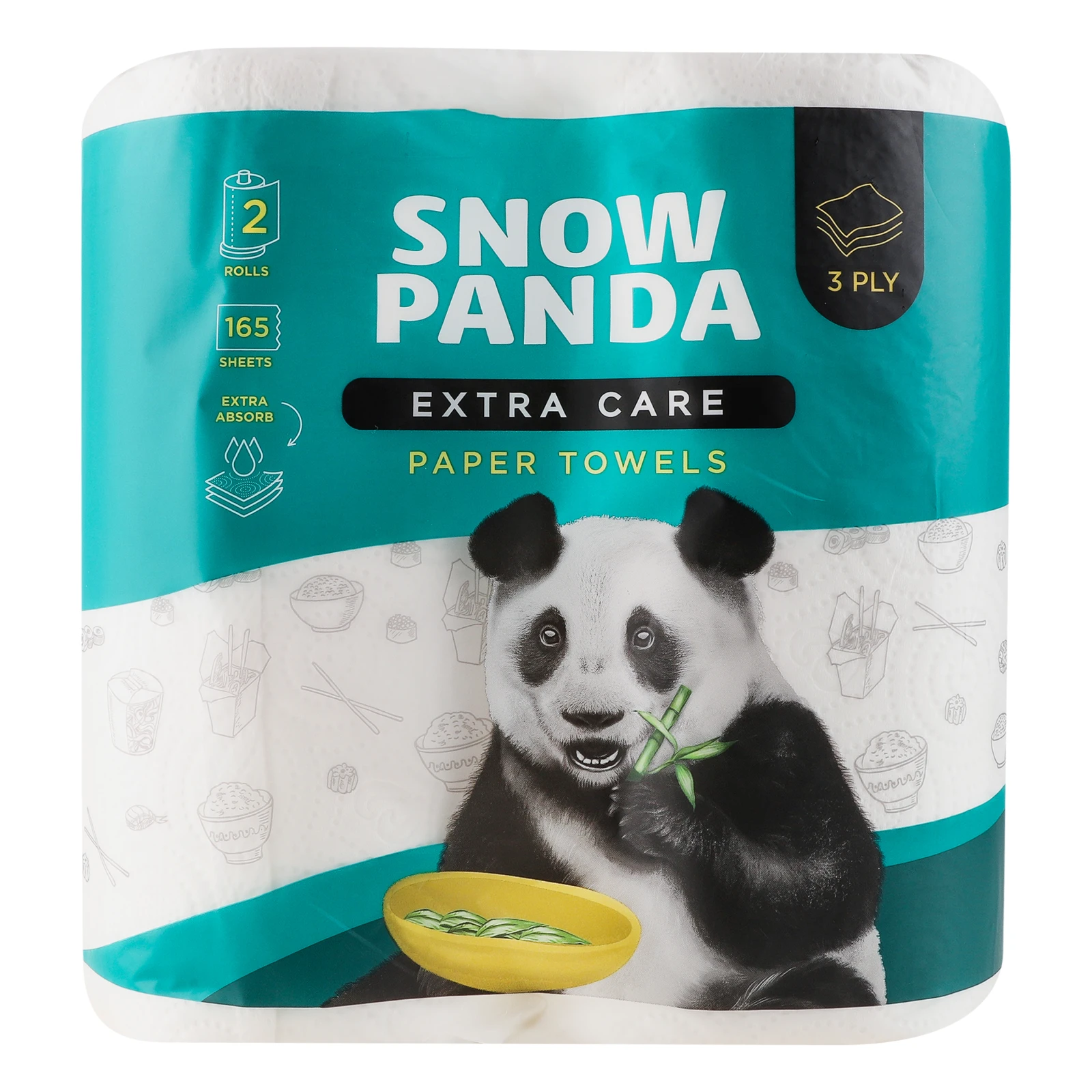 Рушники паперові Snow Panda Extra Care 3-х шарові 2шт/уп Фото №:1