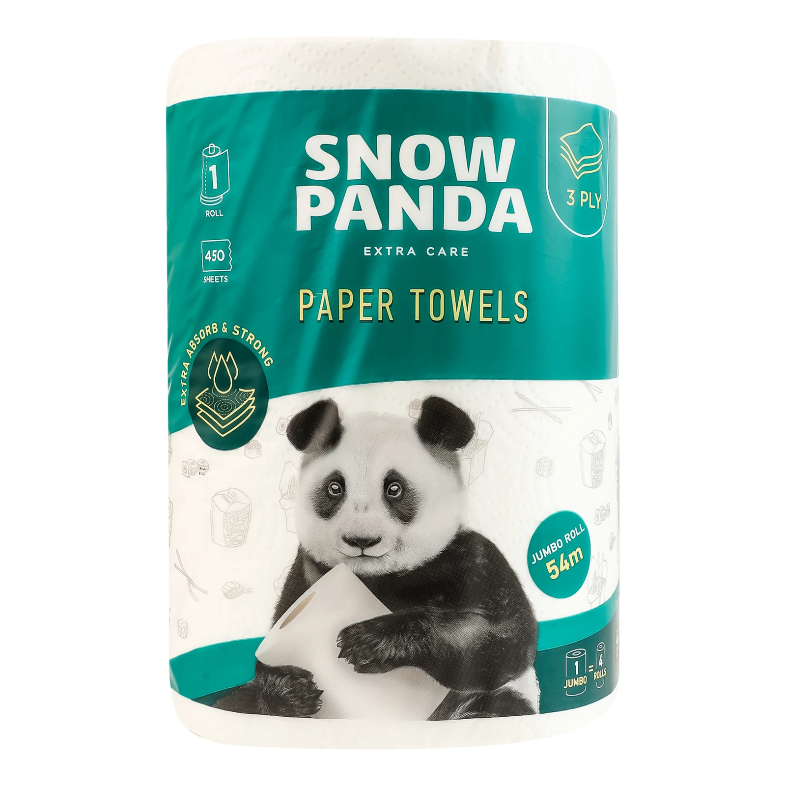 Рушники паперові Сніжна Панда Extra Care Jumbo roll 3-х шарові 450 листів Фото №:1