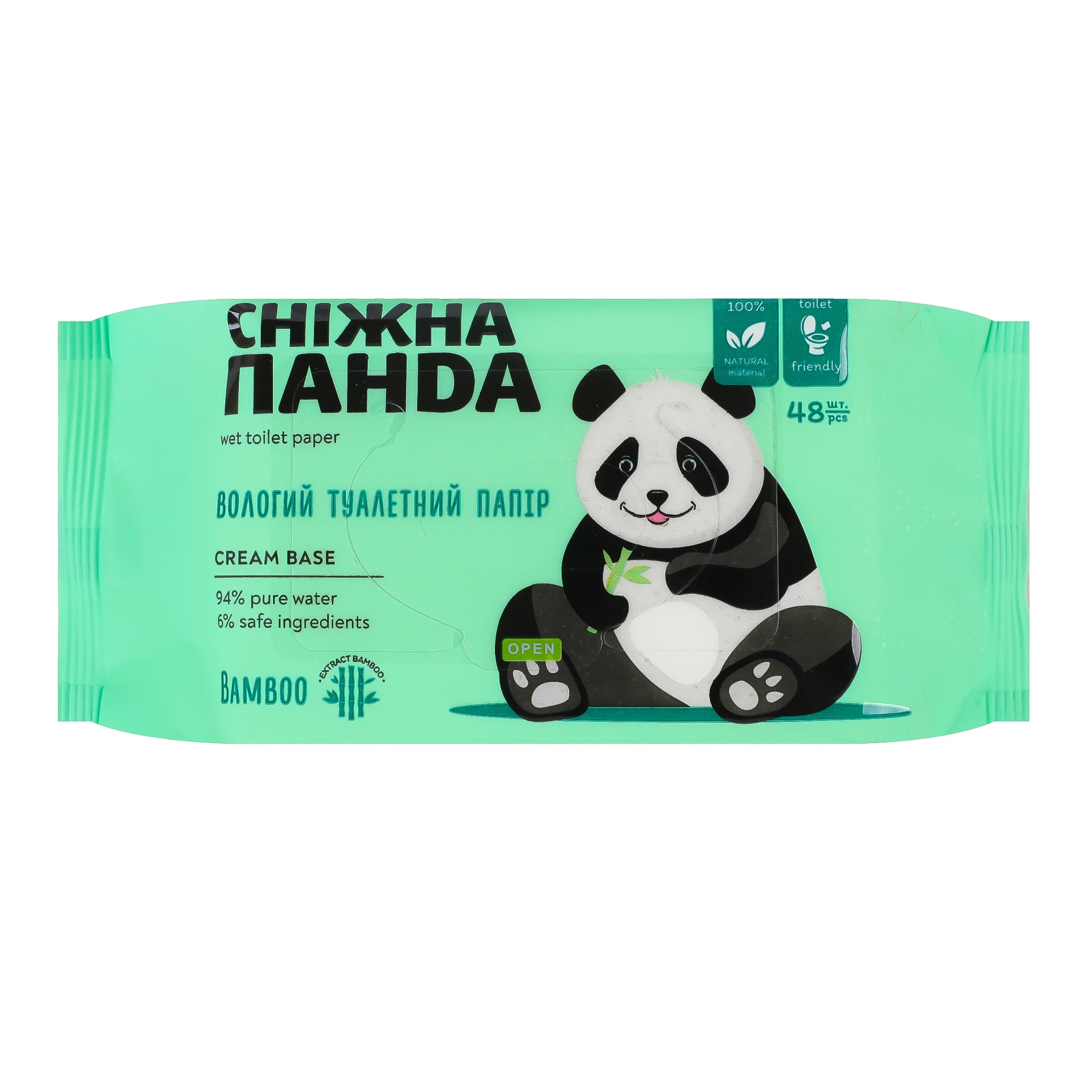 Папір туалетний Сніжна Панда вологий Bamboo Cream 48шт Фото №:1