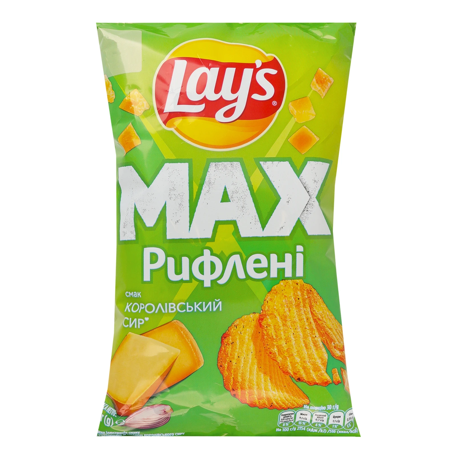 Чипси Lay's Max рифлені картопляні зі смаком Королівський сир 95г Фото №:1
