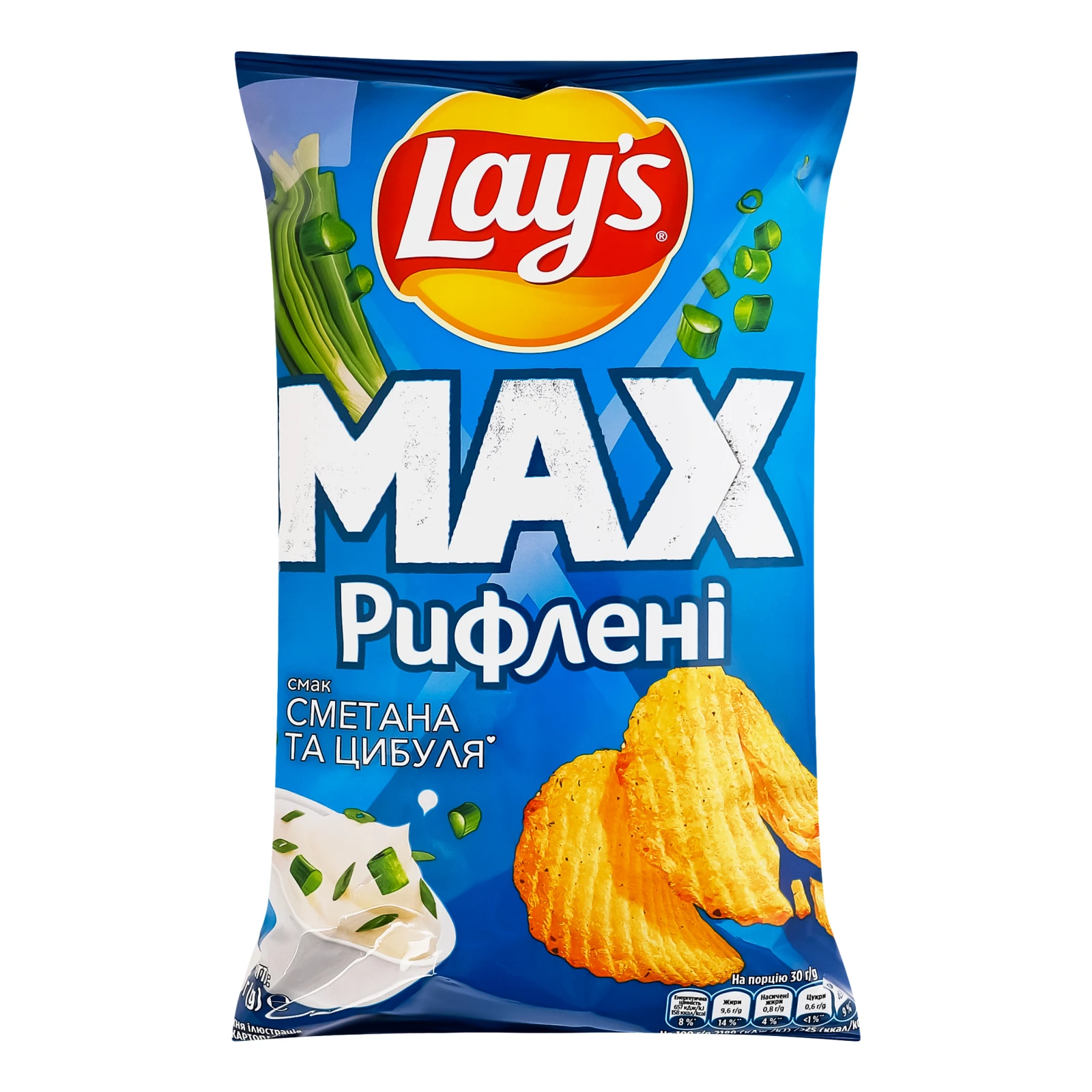 Чипси Lay's Max рифлені картопляні зі смаком Сметана та цибуля 95г