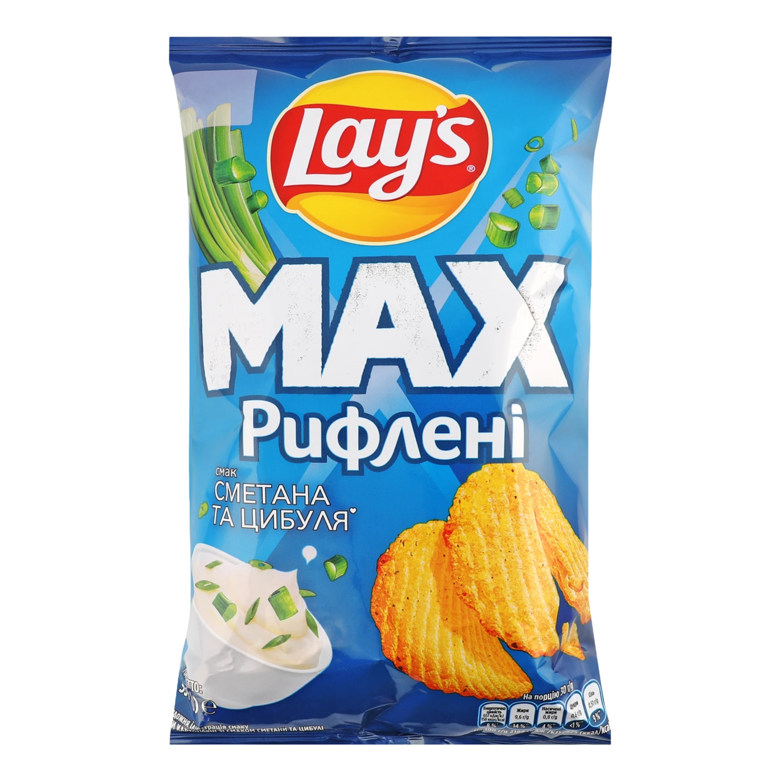 Чипси Lay's Max рифлені картопляні зі смаком Сметана та цибуля 95г Фото №:1