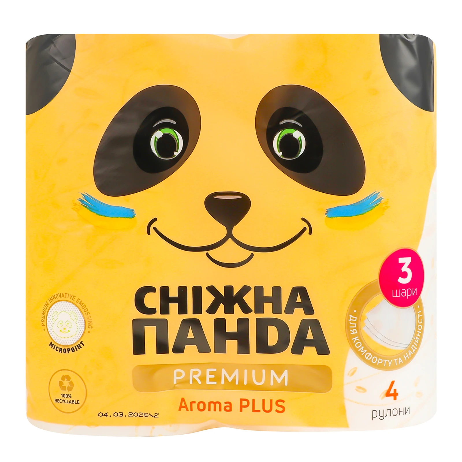 Папір туалетний Сніжна Панда Premium Aroma Plus 3-х шаровий 150 листів 4шт
