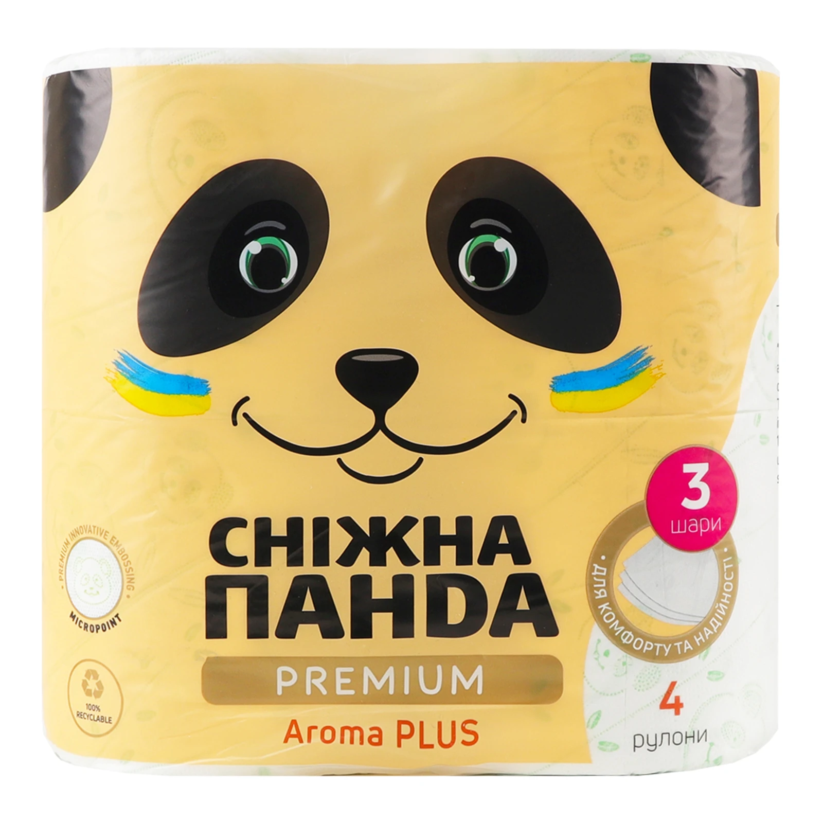 Папір туалетний Сніжна Панда Premium Aroma Plus 3-х шаровий 4шт Фото №:1
