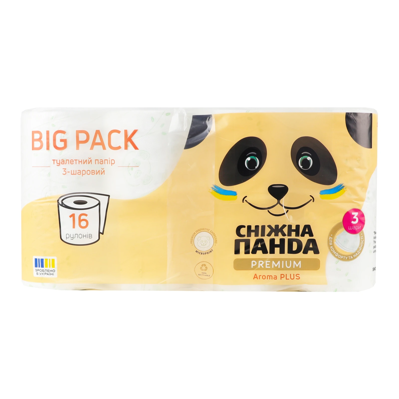 Папір туалетний Сніжна панда Premium Aroma Plus 3-х шаровий 16шт/уп Фото №:1