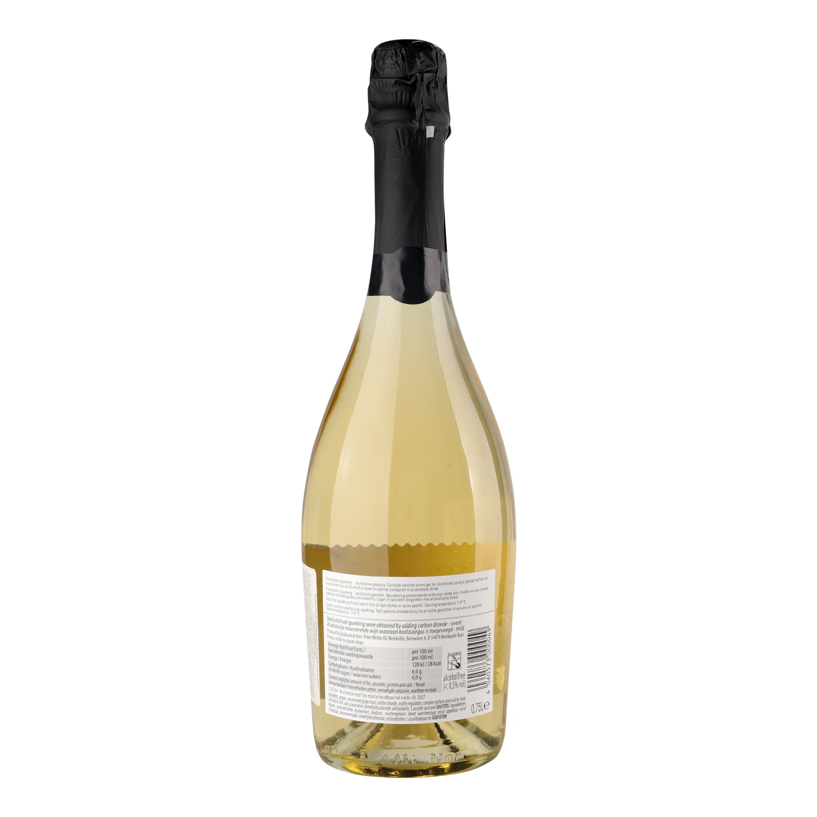 Напій Free Feather Alcoholfree Sparkling на основі вина безалкогольний білий напівсолодкий ігристий 0% 0.75л Фото №:2