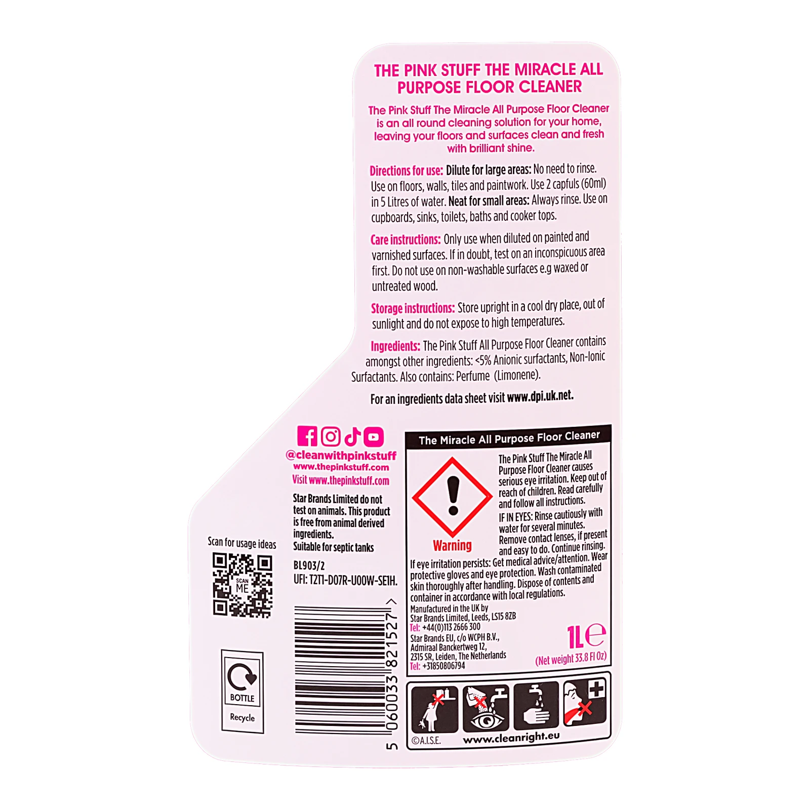 Засіб для миття The Pink Stuff для підлоги універсальний 1л Фото №:3