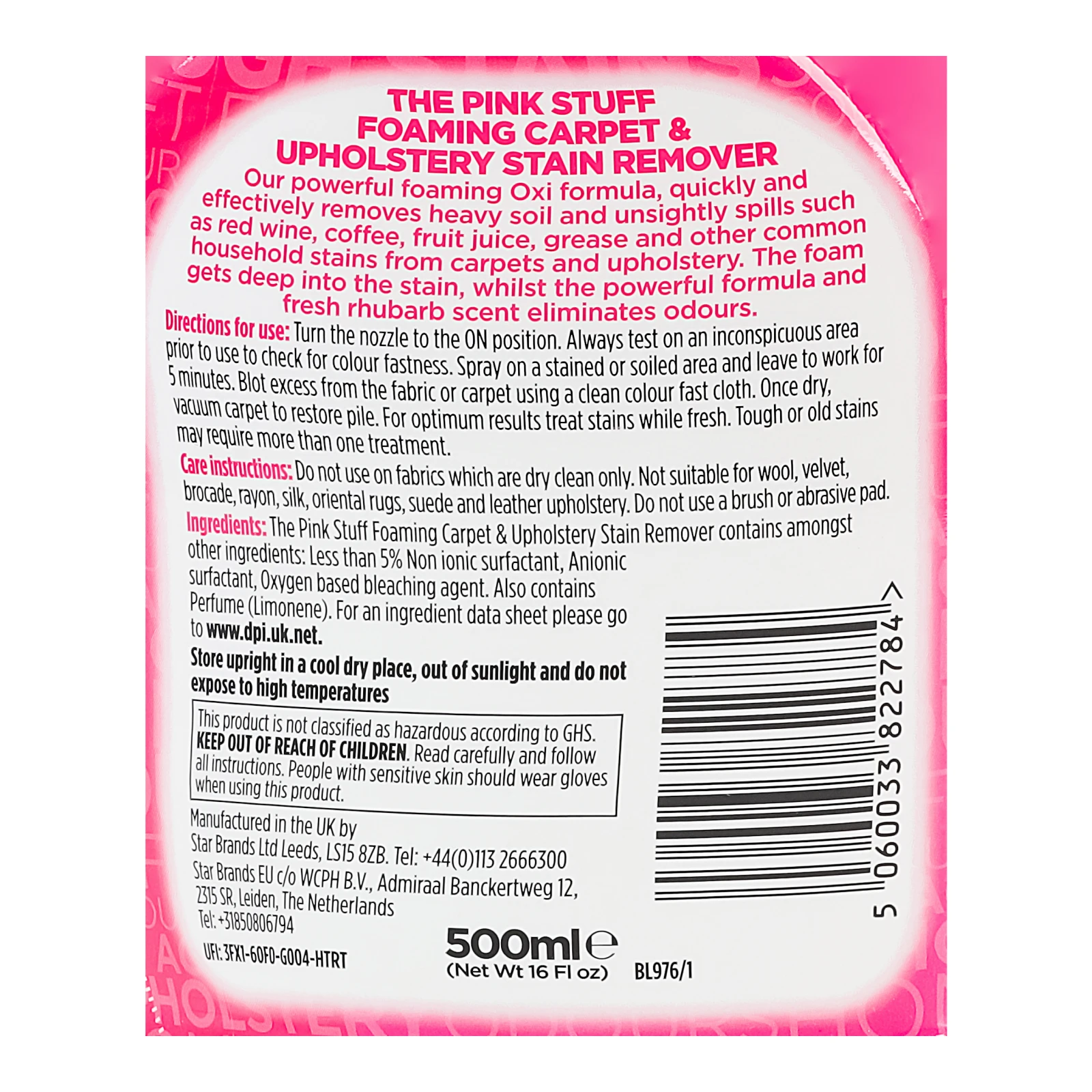 Засіб для видалення плям The Pink Stuff для чищення килимів та оббивки спрей 500мл Фото №:3