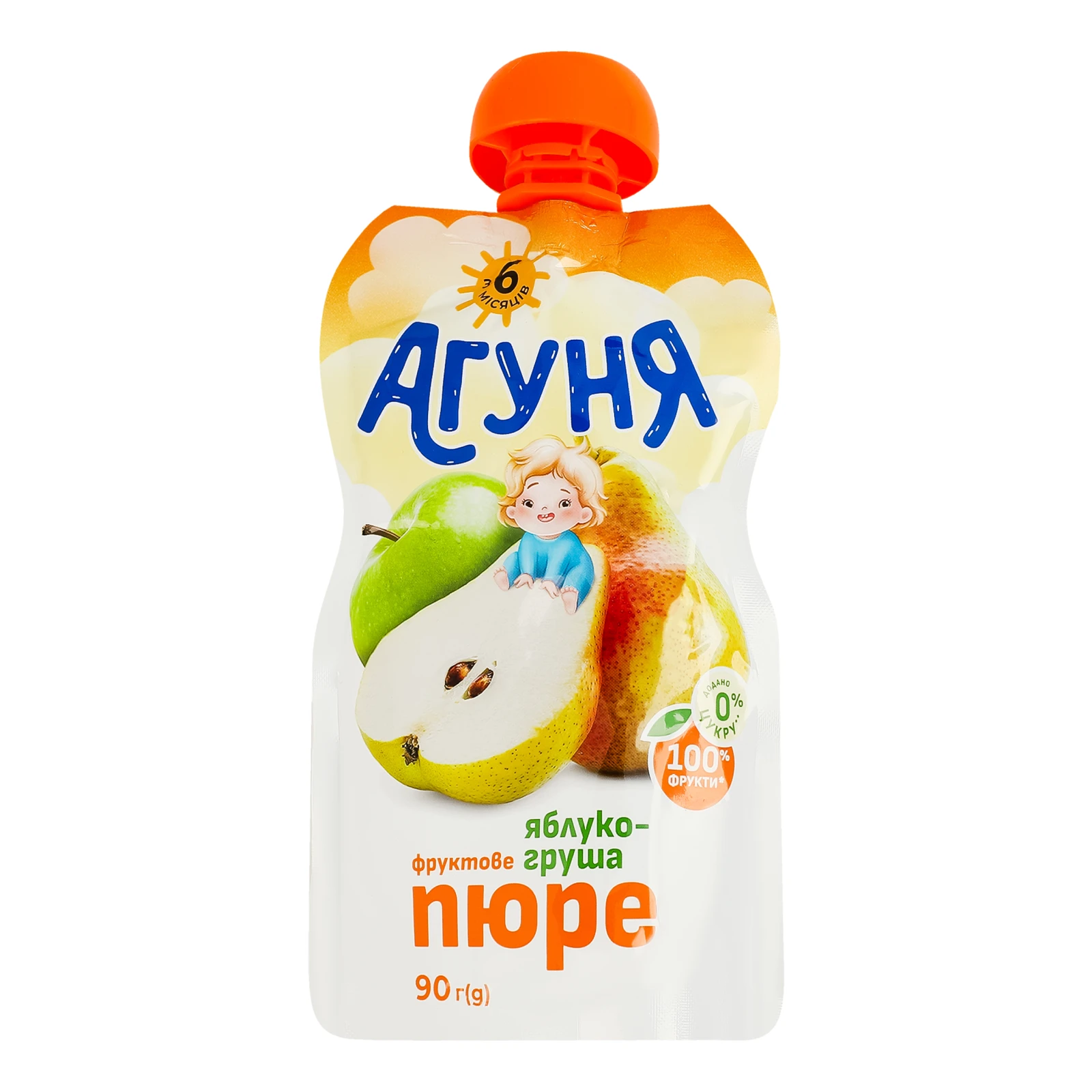 Пюре Агуня фруктове гомогенізоване стерилізоване Яблуко-груша для дітей від 6-ти місяців 90г Фото №:1