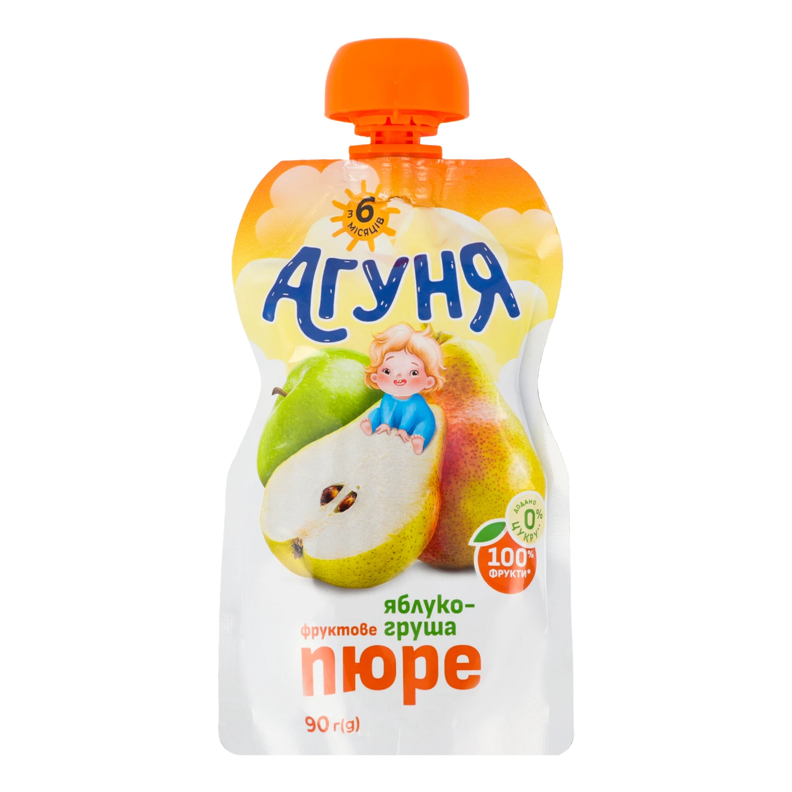 Пюре Агуня Яблуко-груша фруктове гомогенізоване стерилізоване для дітей від 6-ти місяців 90г Фото №:1