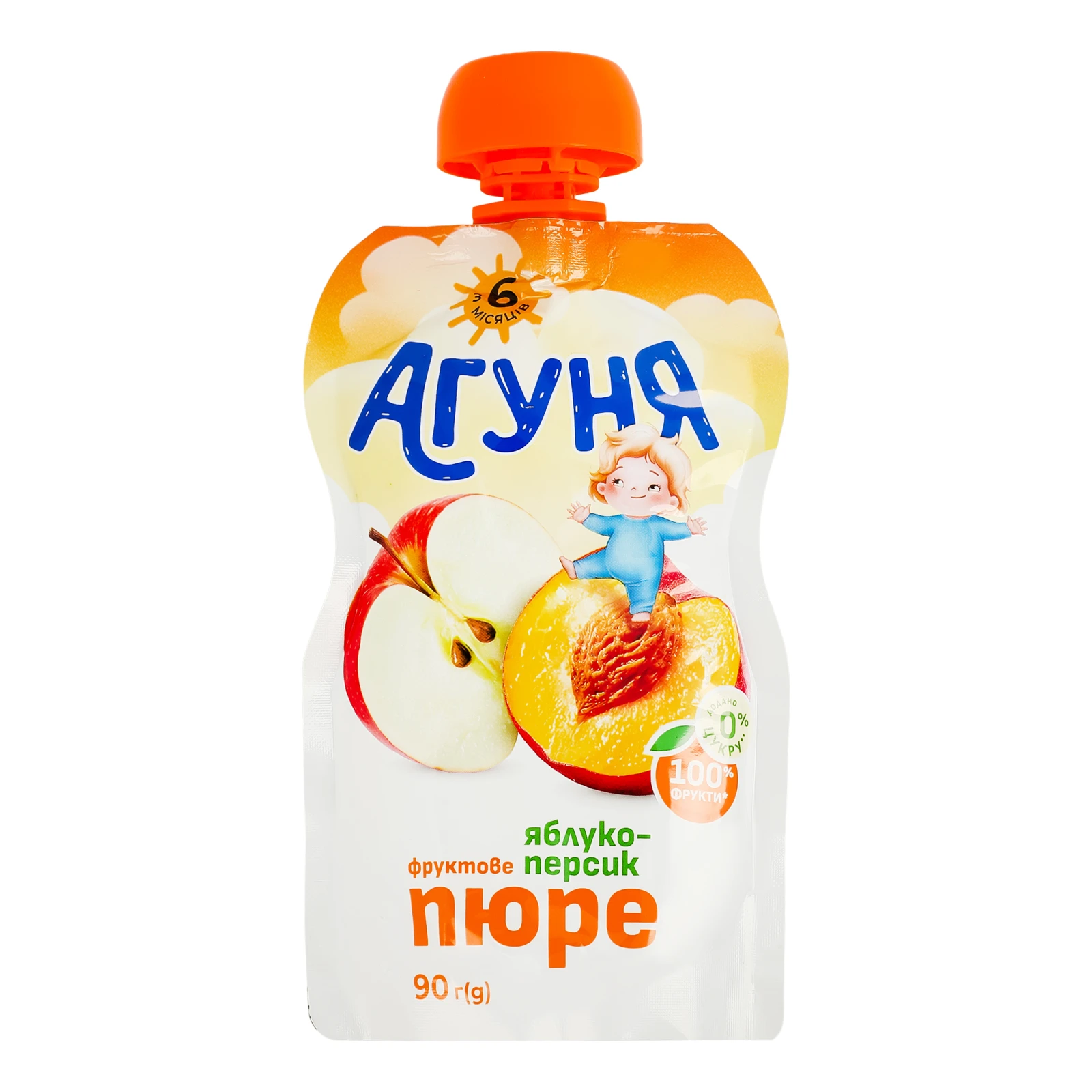 Пюре Агуня фруктове гомогенізоване стерилізоване Яблуко-персик для дітей від 6-ти місяців 90г Фото №:1