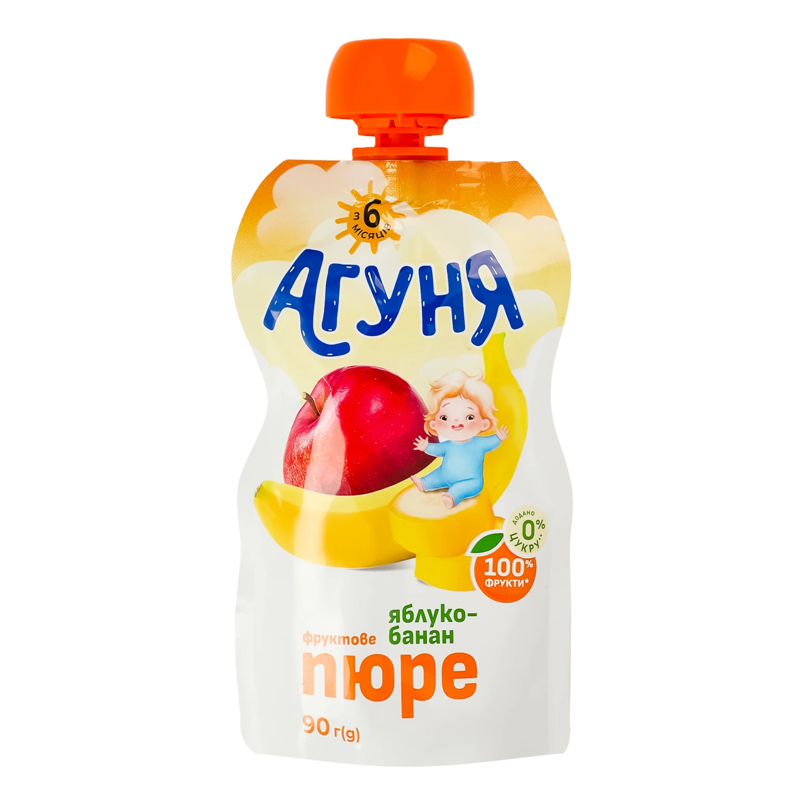 Пюре Агуня фруктове гомогенізоване стерилізоване Яблуко-банан для дітей від 6-ти місяців 90г Фото №:1