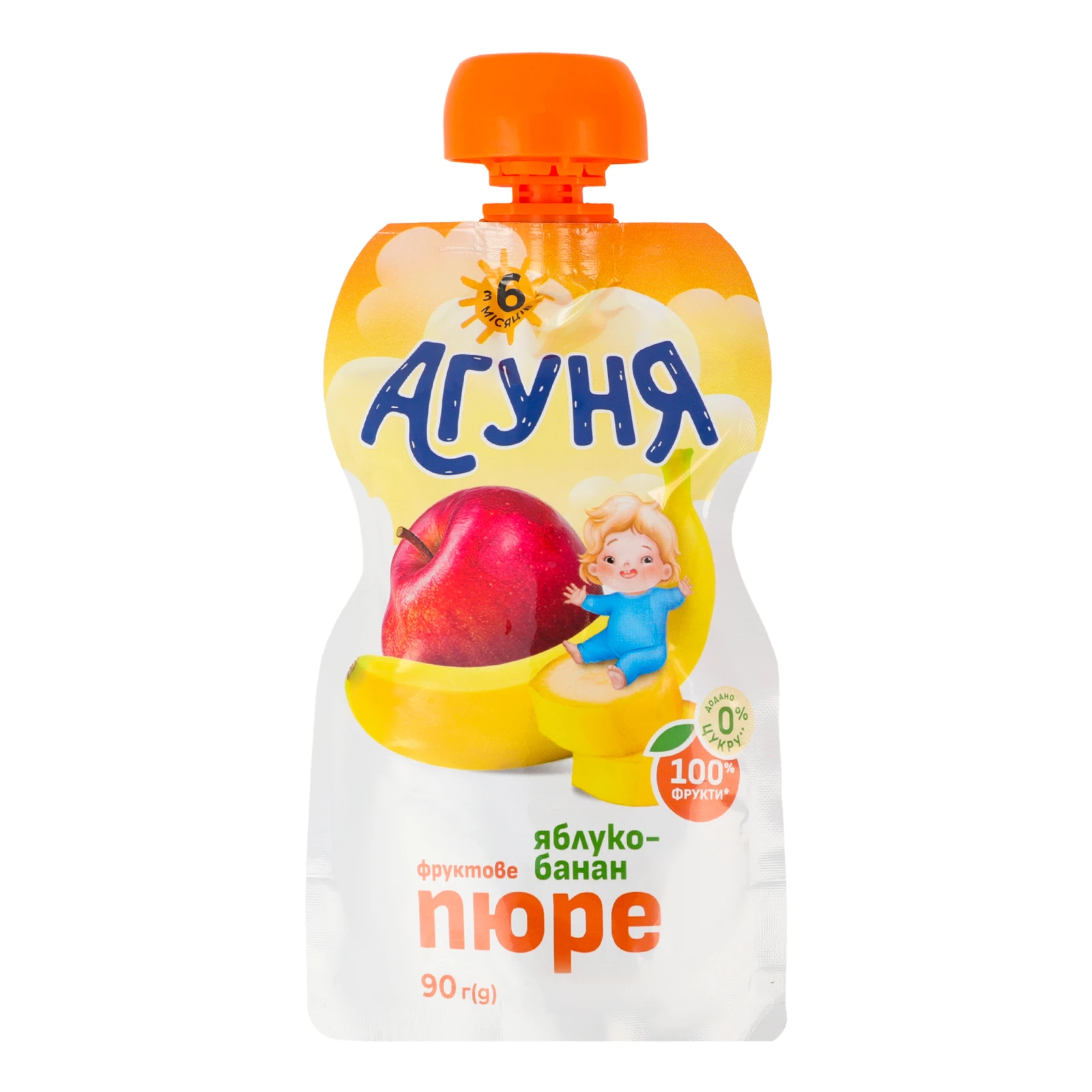 Пюре Агуня фруктове Яблуко-банан для дітей від 6-ти місяців 90г Фото навігації №:1